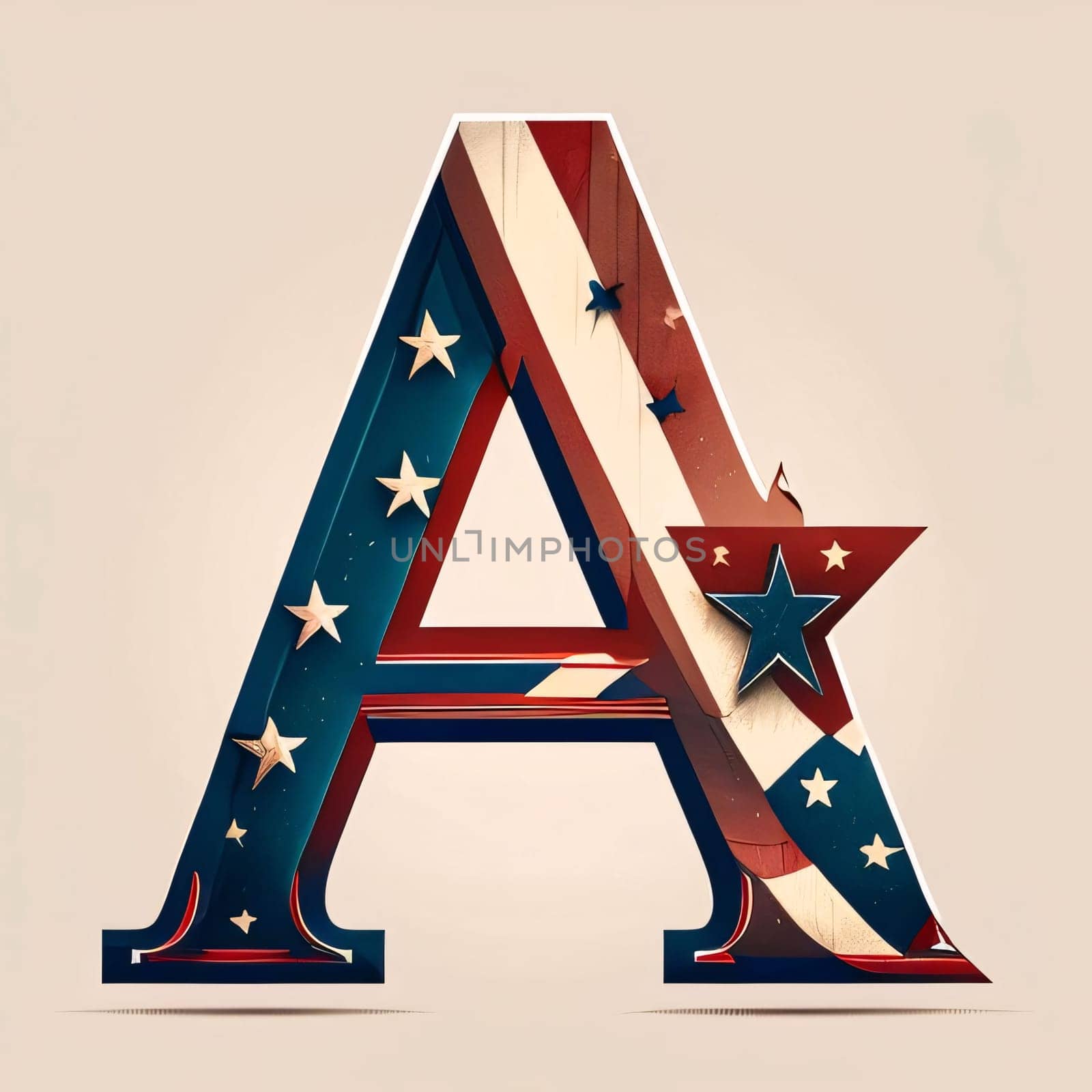 Graphic alphabet letters: Usa letter 3d retro style illustration. American patriotic font.