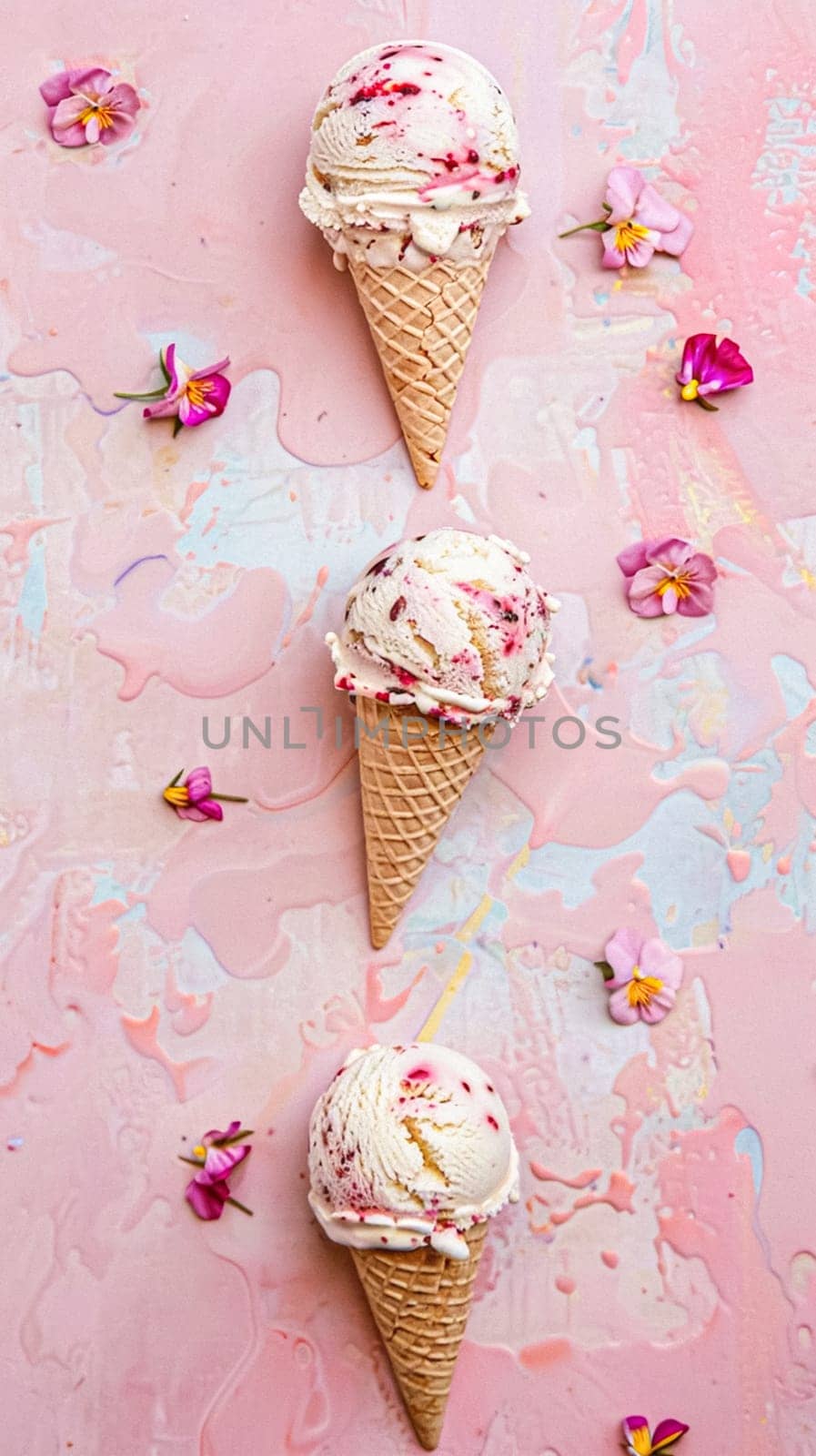 Ice cream colourful summer treat, sweet dessert in summertime, holiday food idea