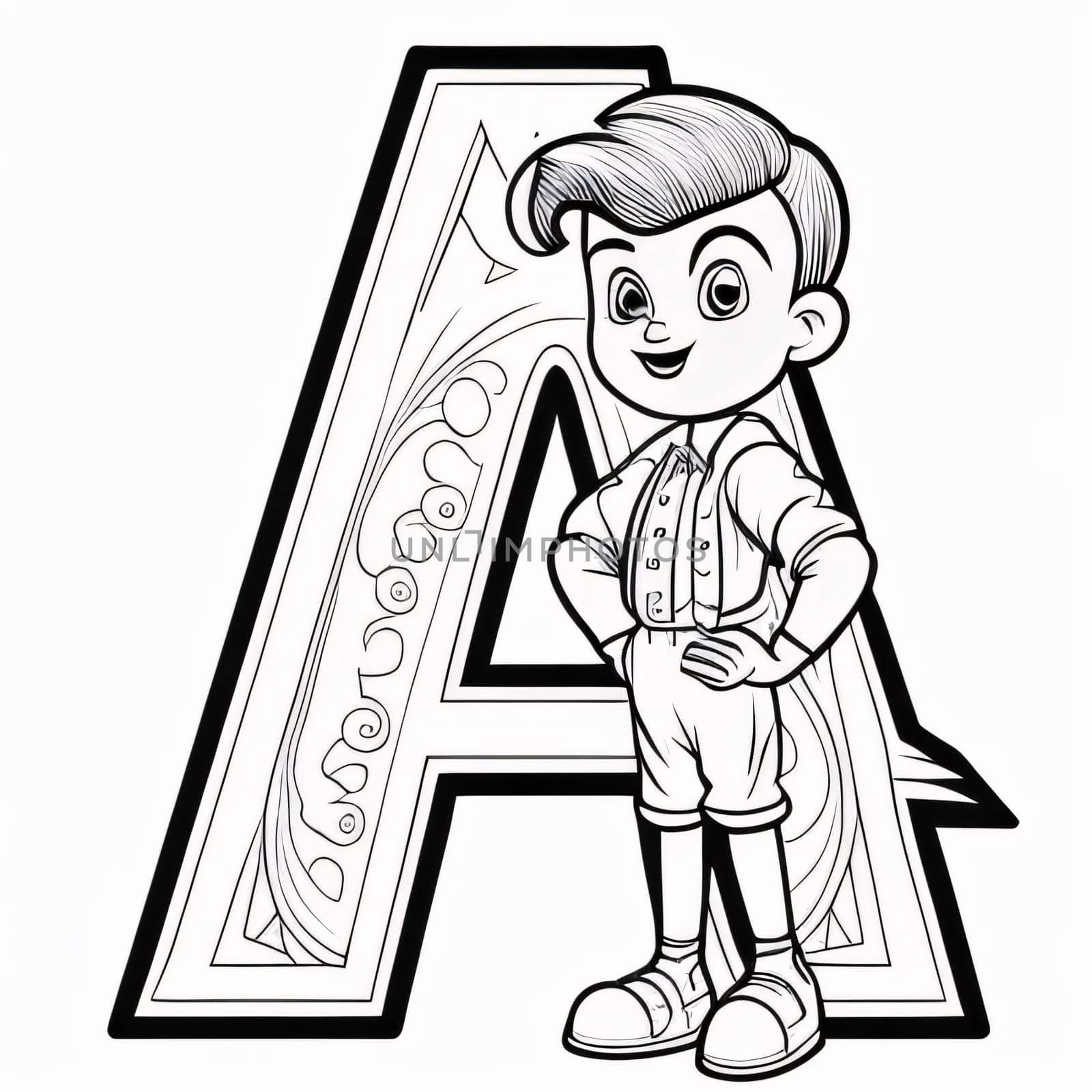 Graphic alphabet letters: English letter A with a cute little boy. Vector illustration ready for vinyl cutting.