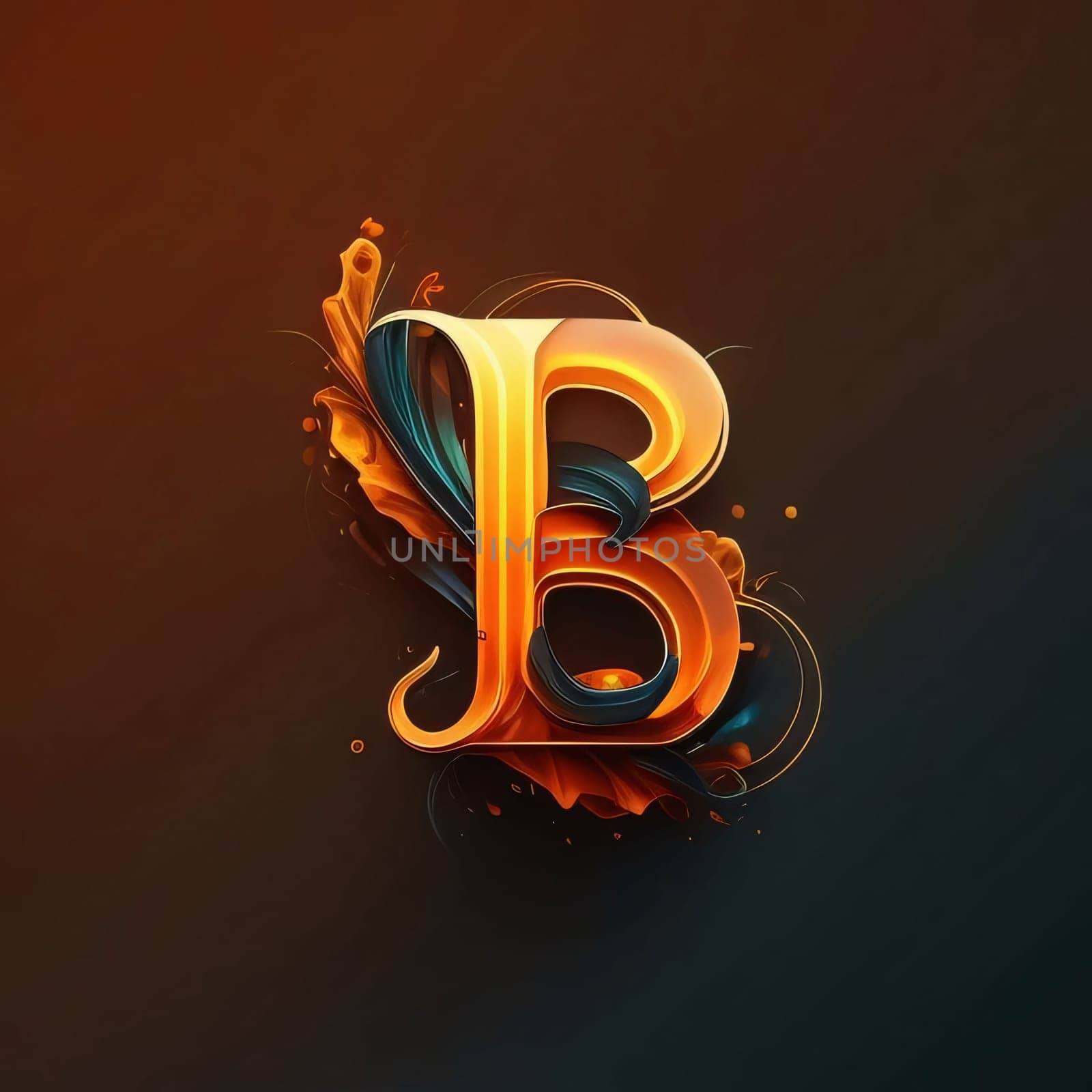 Graphic alphabet letters: 3D Letter B with a splash of fire. Vector illustration.