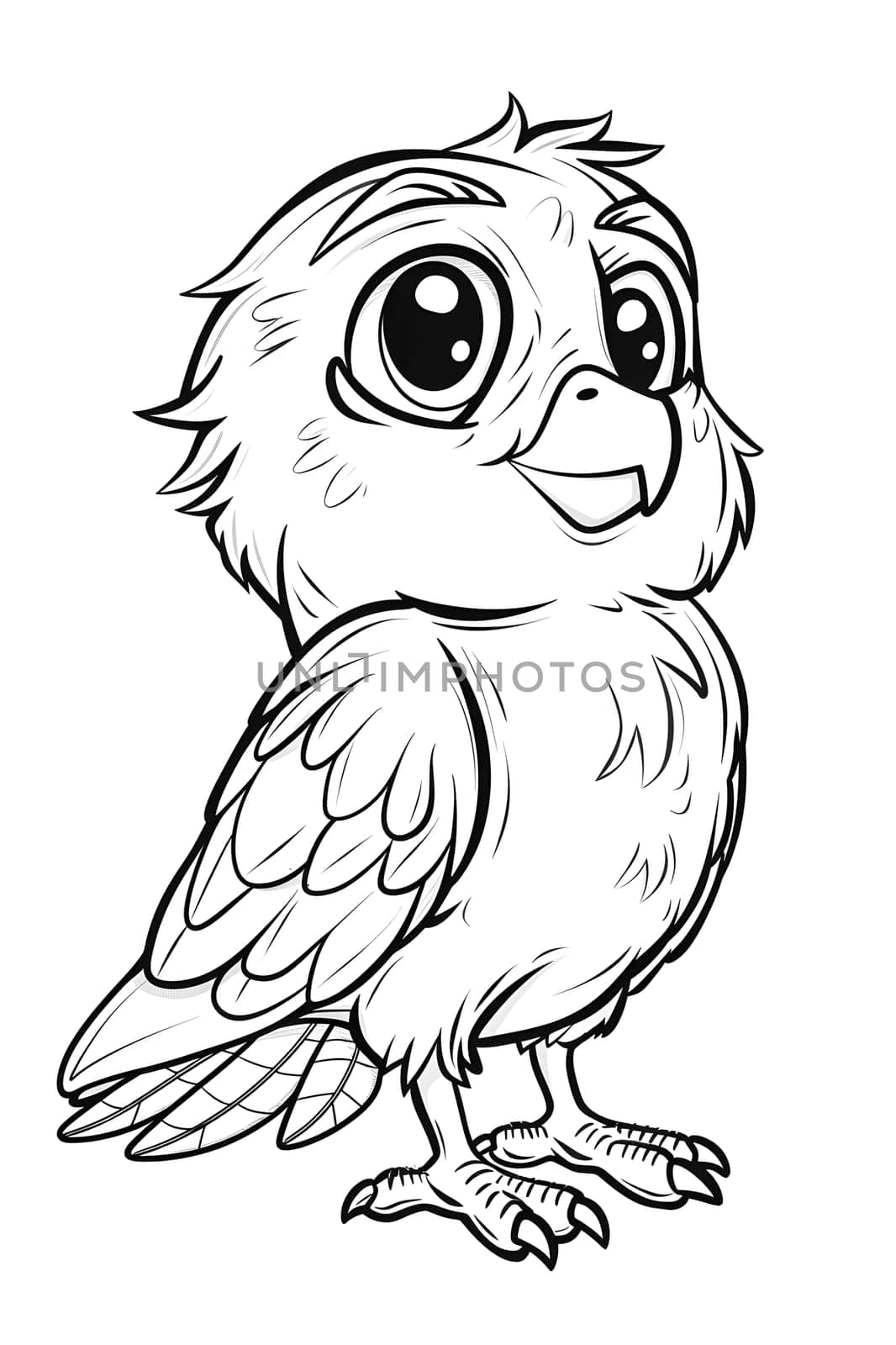 An art drawing of a baby owl with large eyes and a cute gesture by Nadtochiy