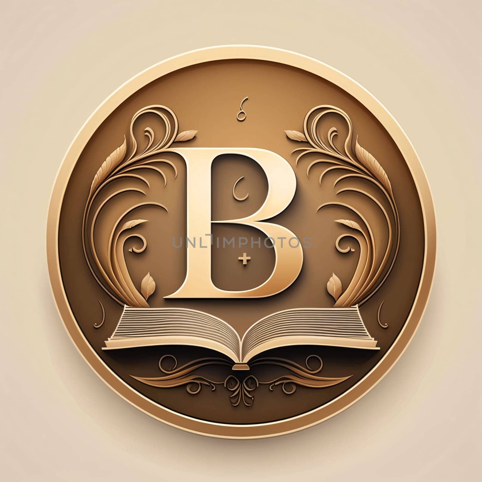 Graphic alphabet letters: Elegant golden letter B in the form of a book.