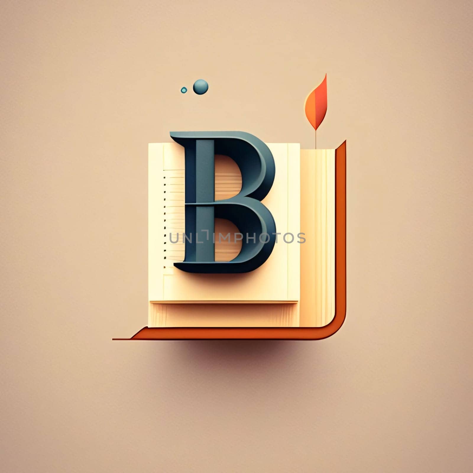 Graphic alphabet letters: The letter B is cut out of an open book. 3d rendering