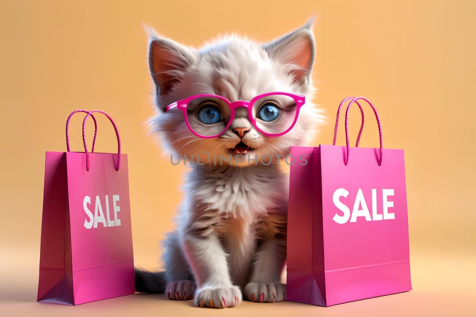 delighted cat with shopping bags by Rawlik