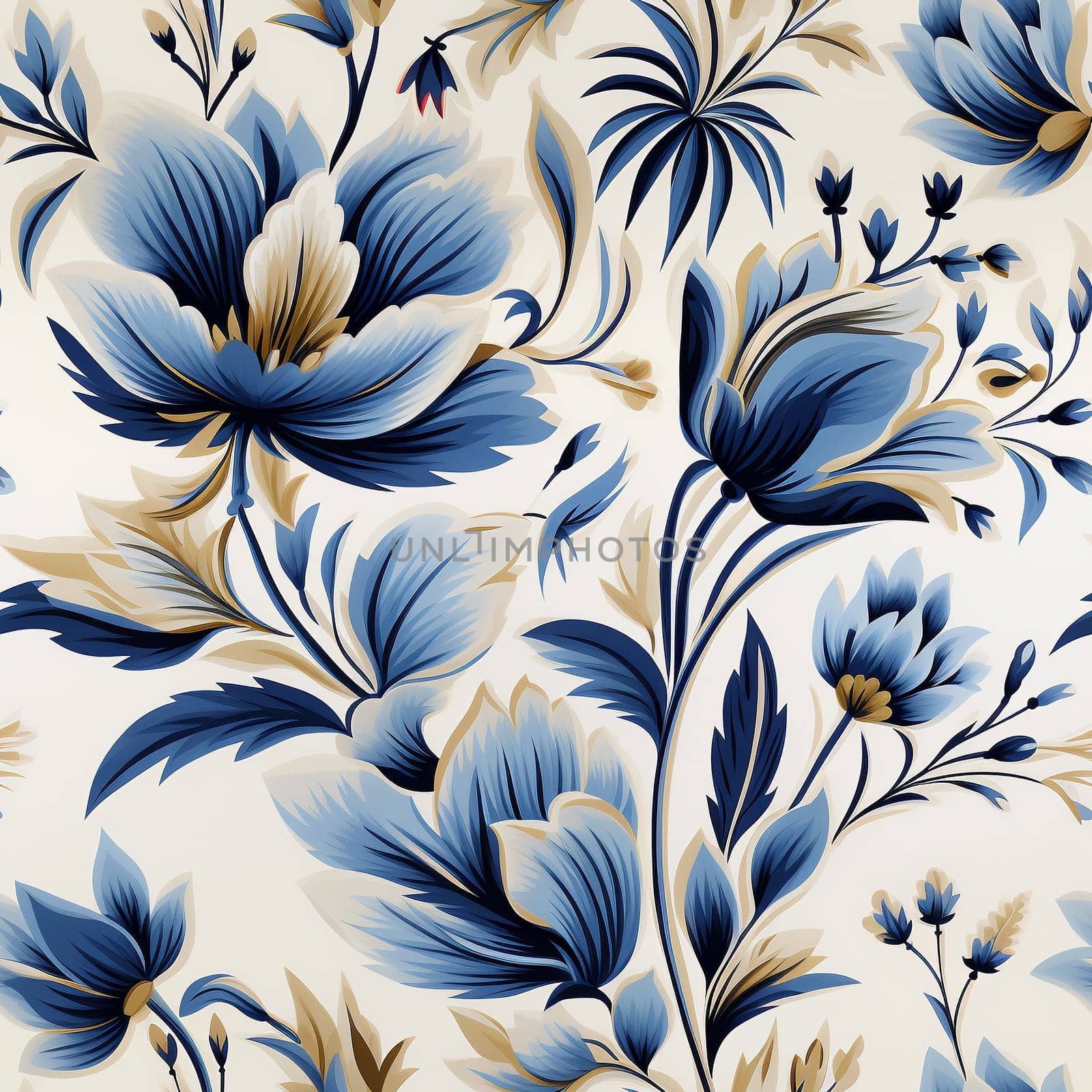 Seamless pattern tile background flowers and floral leaves plants. High quality photo