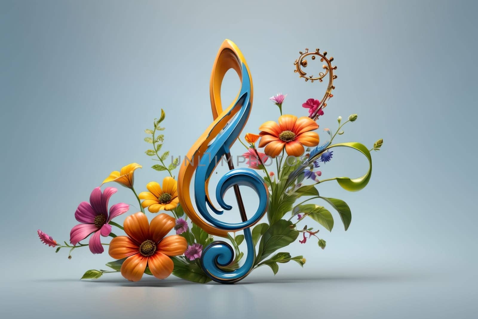 musical treble clef with flowers, postcard by Rawlik