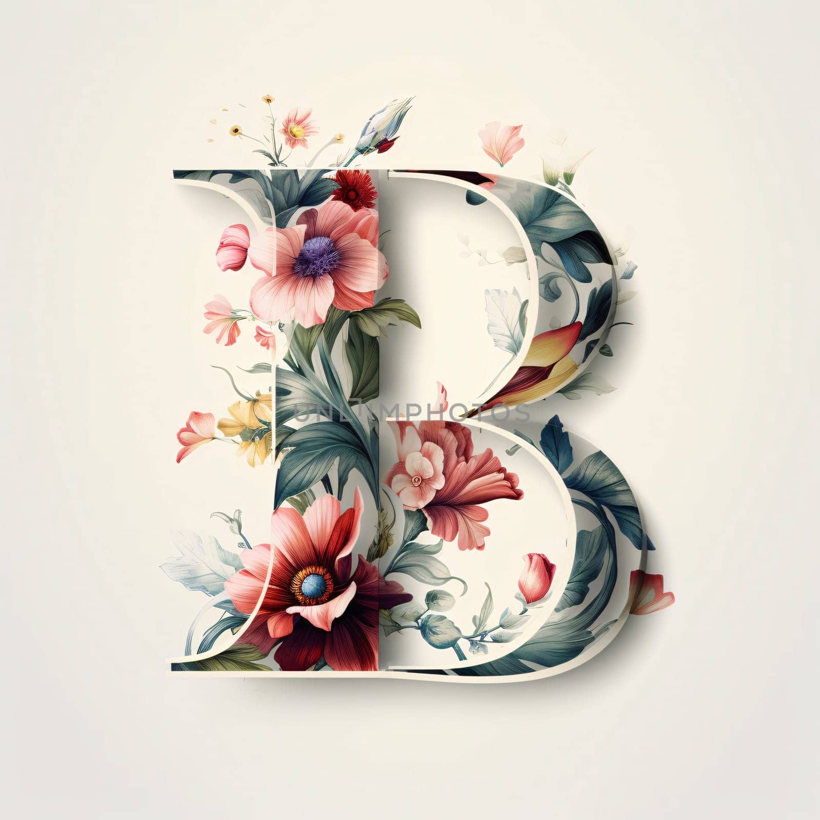 Graphic alphabet letters: Floral capital letter B, uppercase and lowercase version