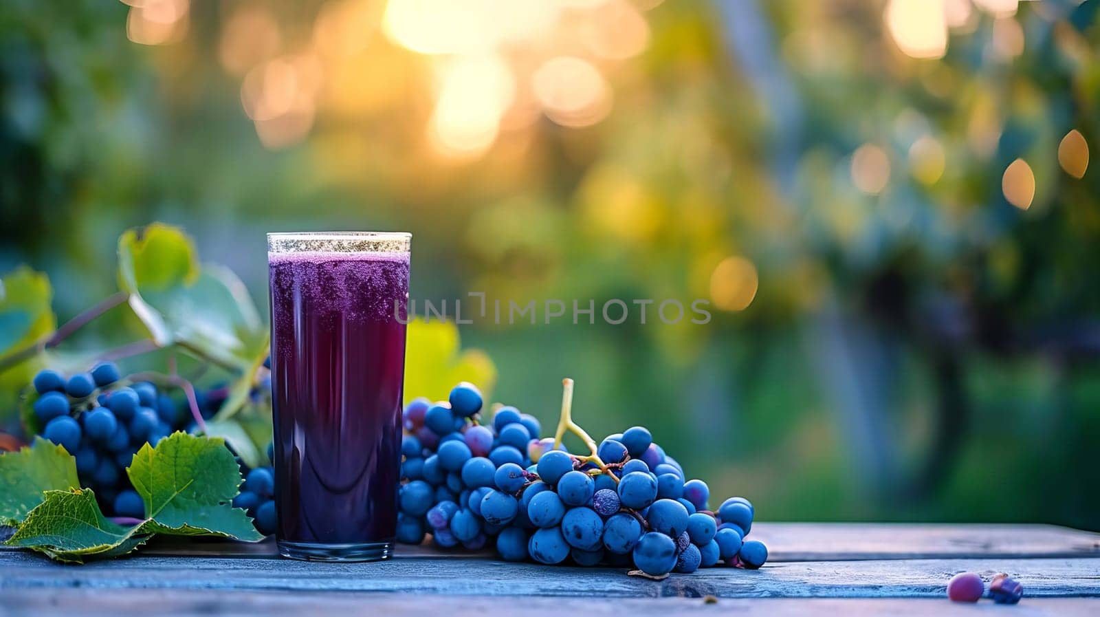 Grape juice on a table in the garden. Selective focus. nature.