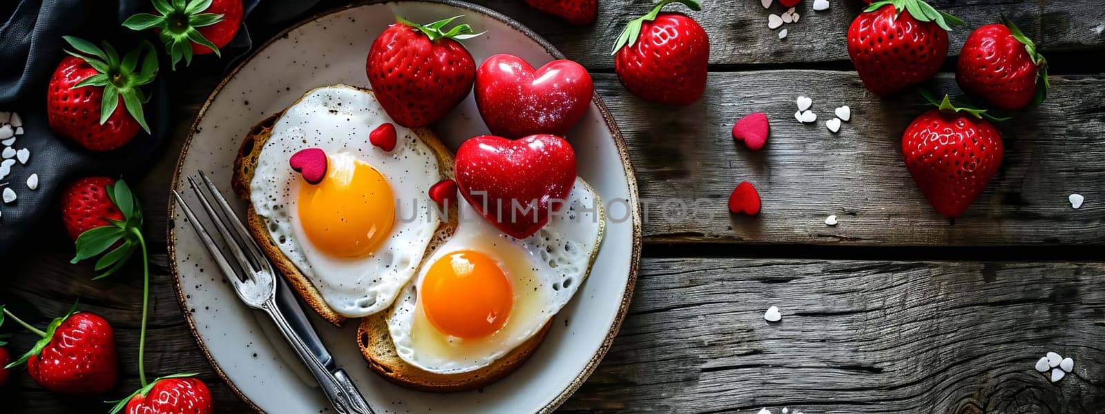 Breakfast for Valentine's Day. Selective focus. Food.