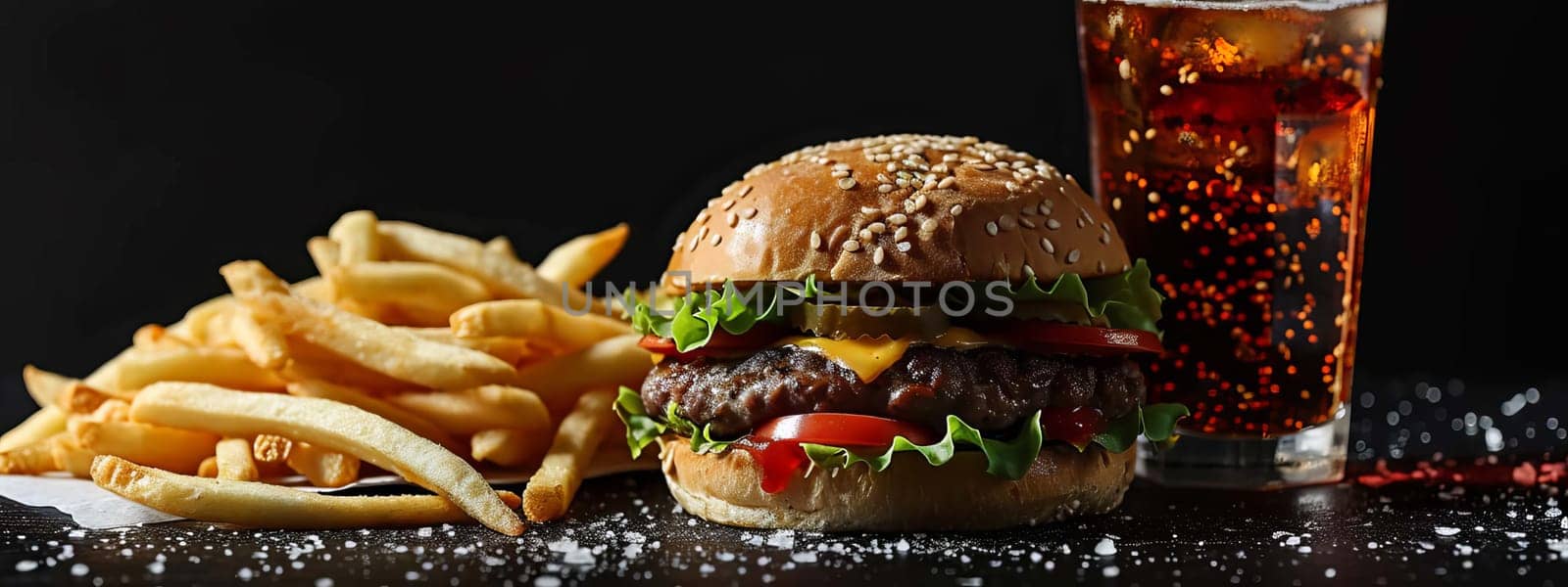 burger cola fries. Selective focus food