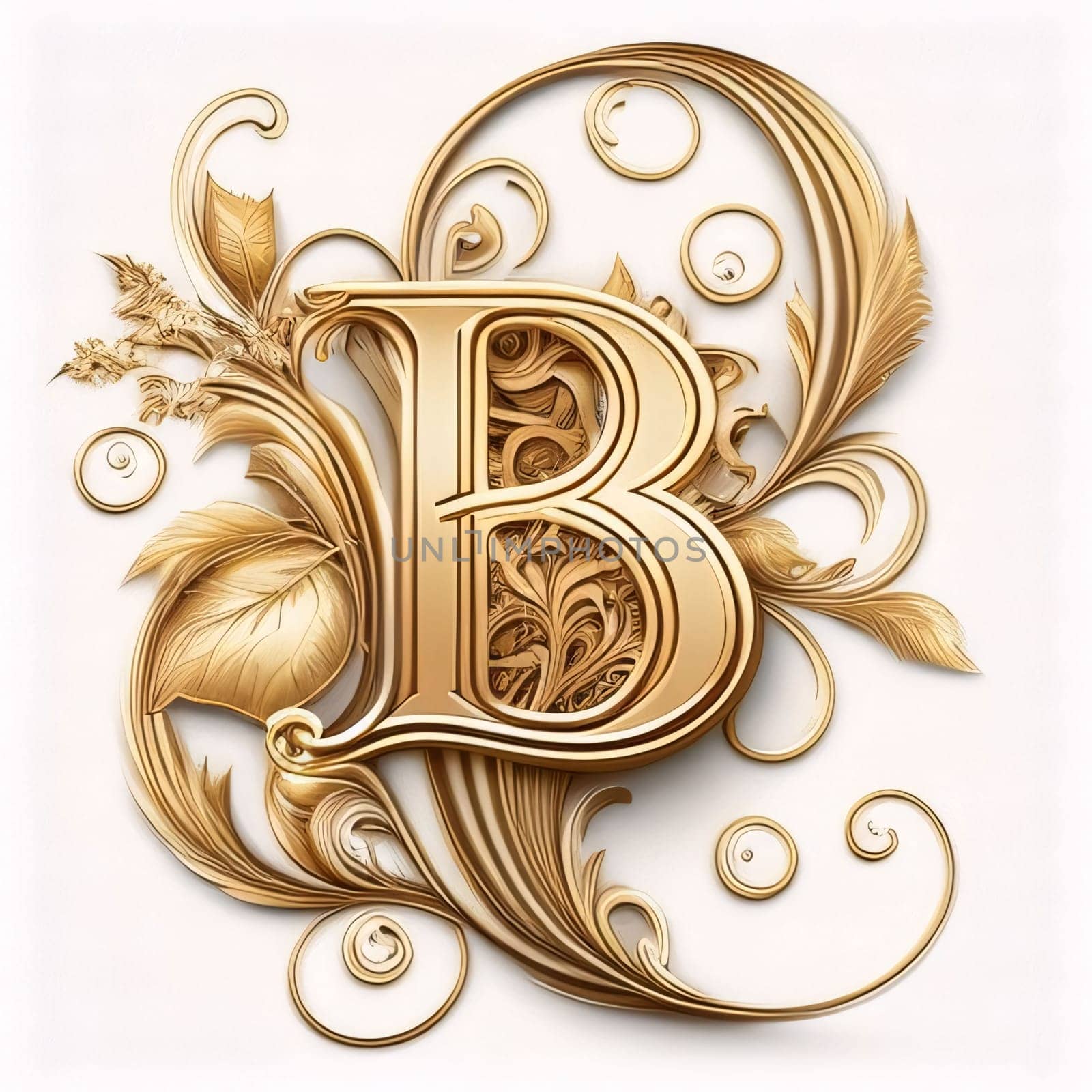 Graphic alphabet letters: Vintage monogram in Victorian style. Letter B. 3D rendering