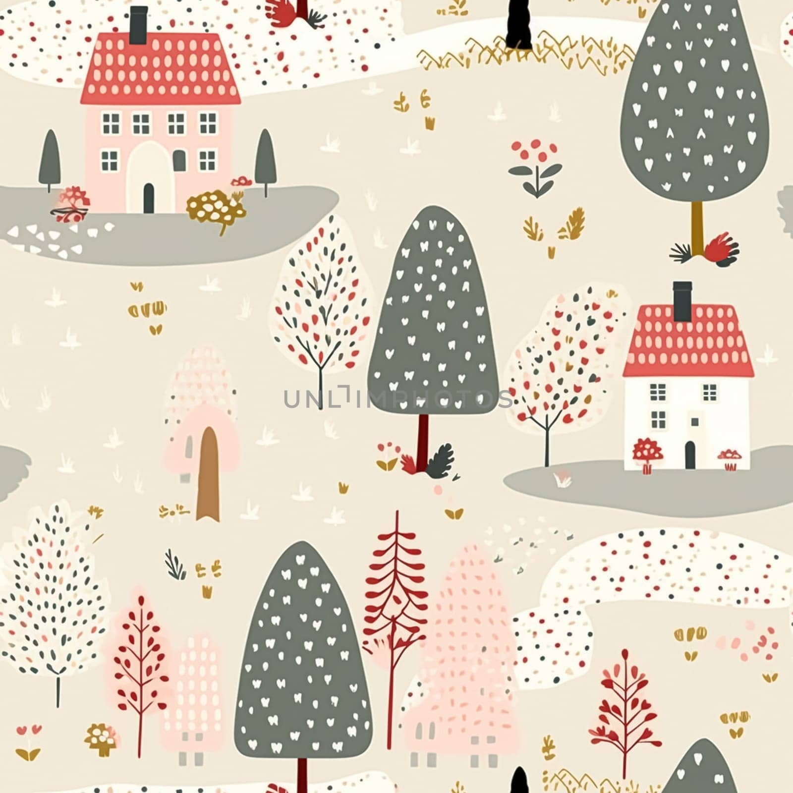 Seamless pattern, tileable autumnal pink country cottage print for wallpaper, wrapping paper, scrapbook, fabric and product design inspiration