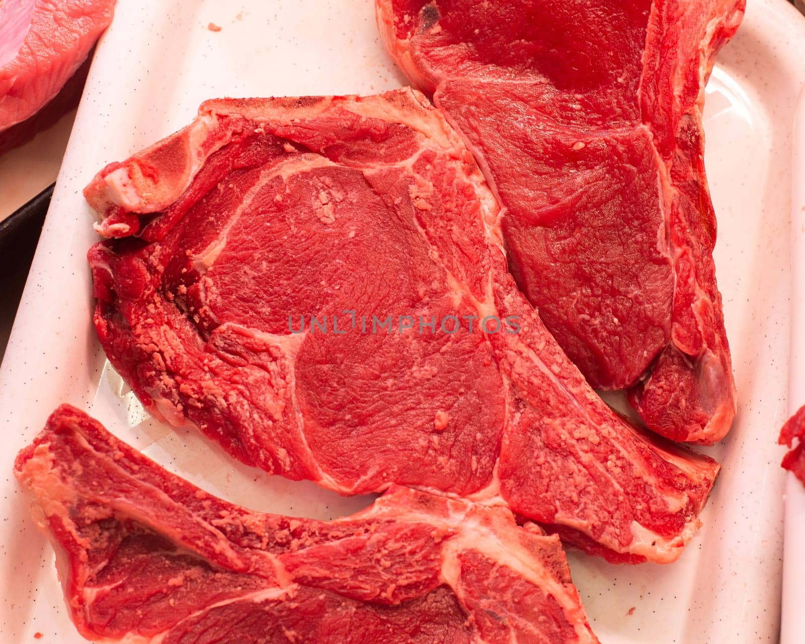 Raw beef steak in market. High quality photo