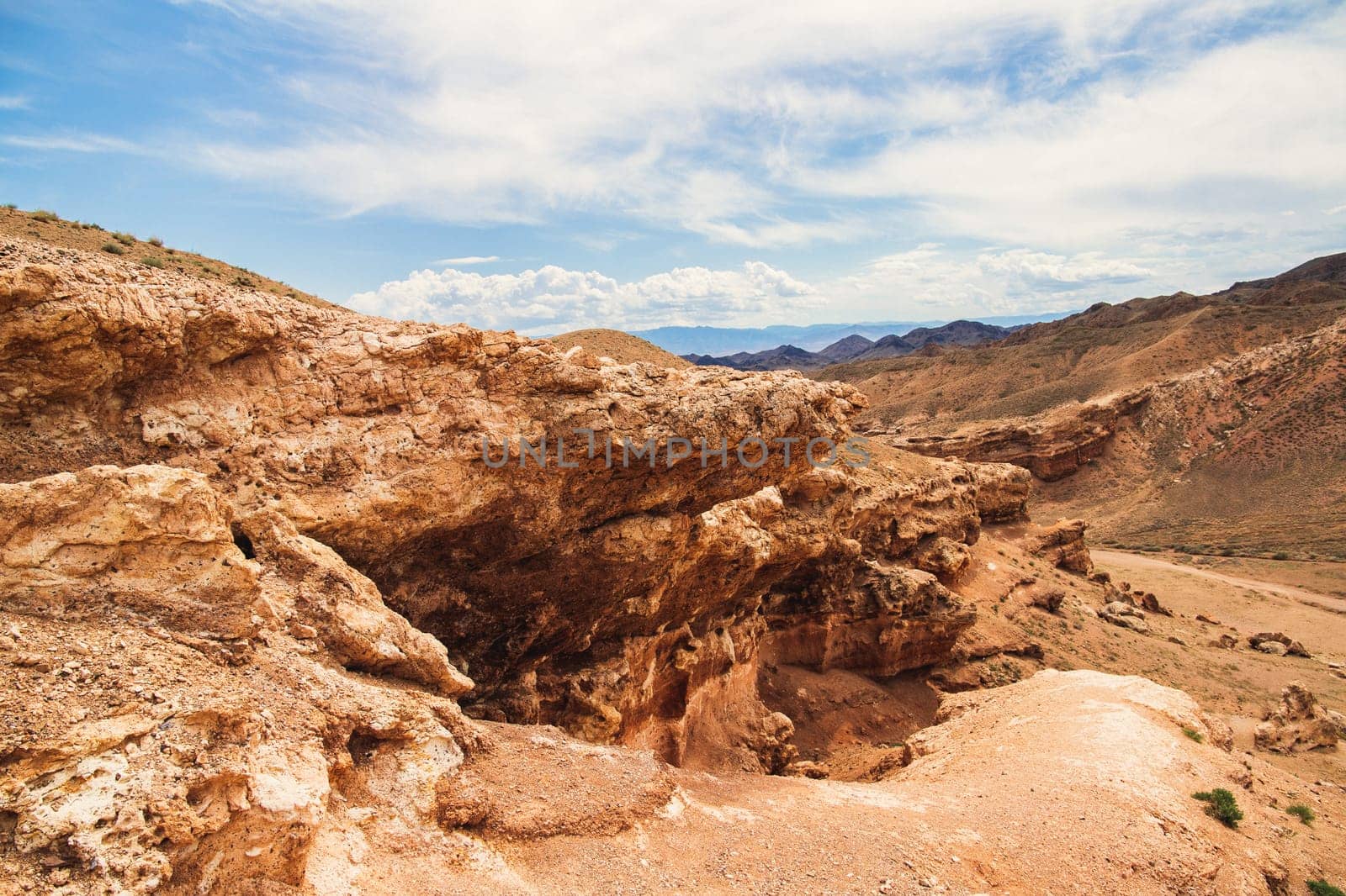 Arid climate in the Charyn Canyon in the steppes of Kazakhstan.