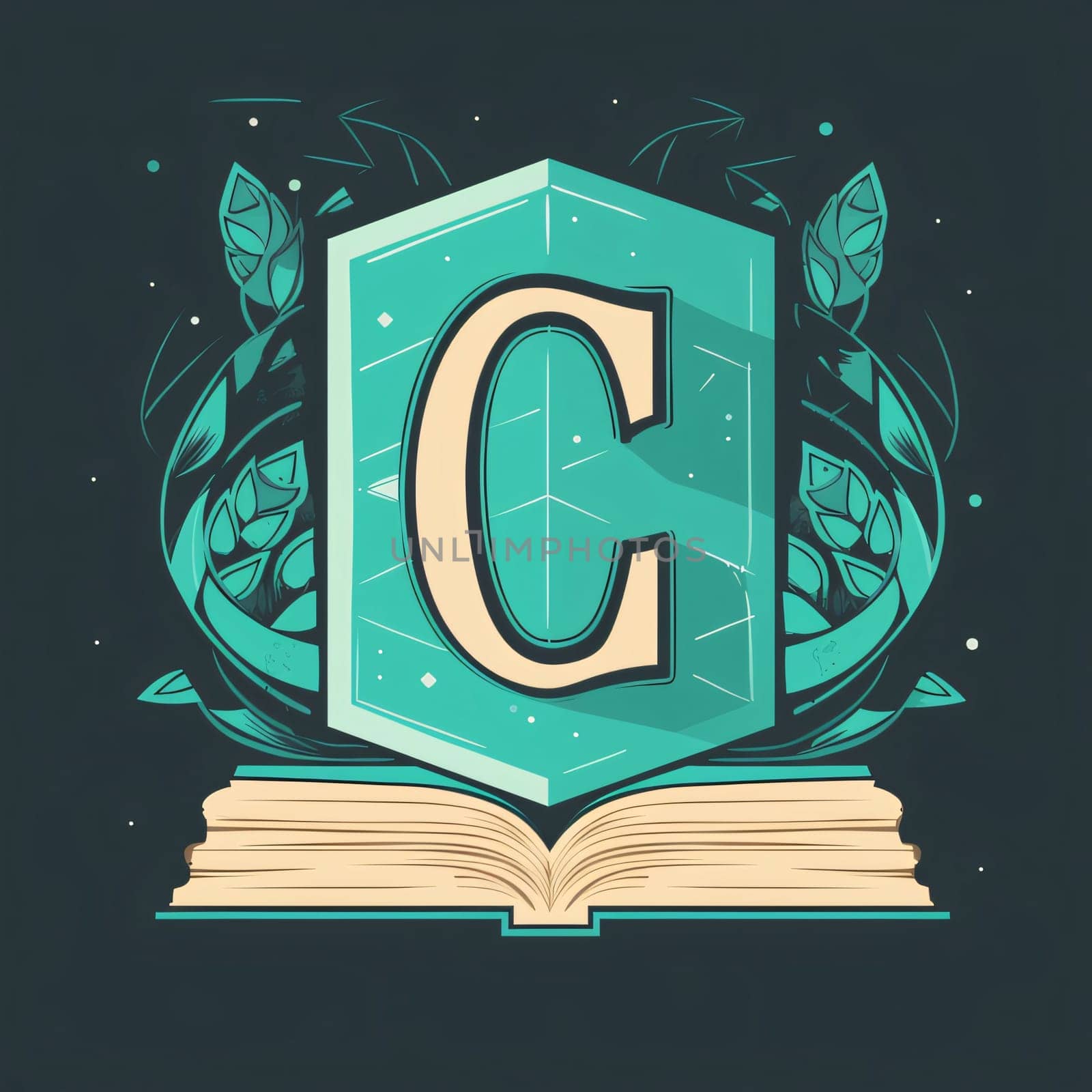 Graphic alphabet letters: Vintage letter C on the background of nature. Vector illustration.