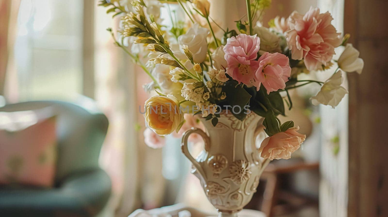 Spring flowers in vintage vase, beautiful floral arrangement, home decor, wedding and florist design