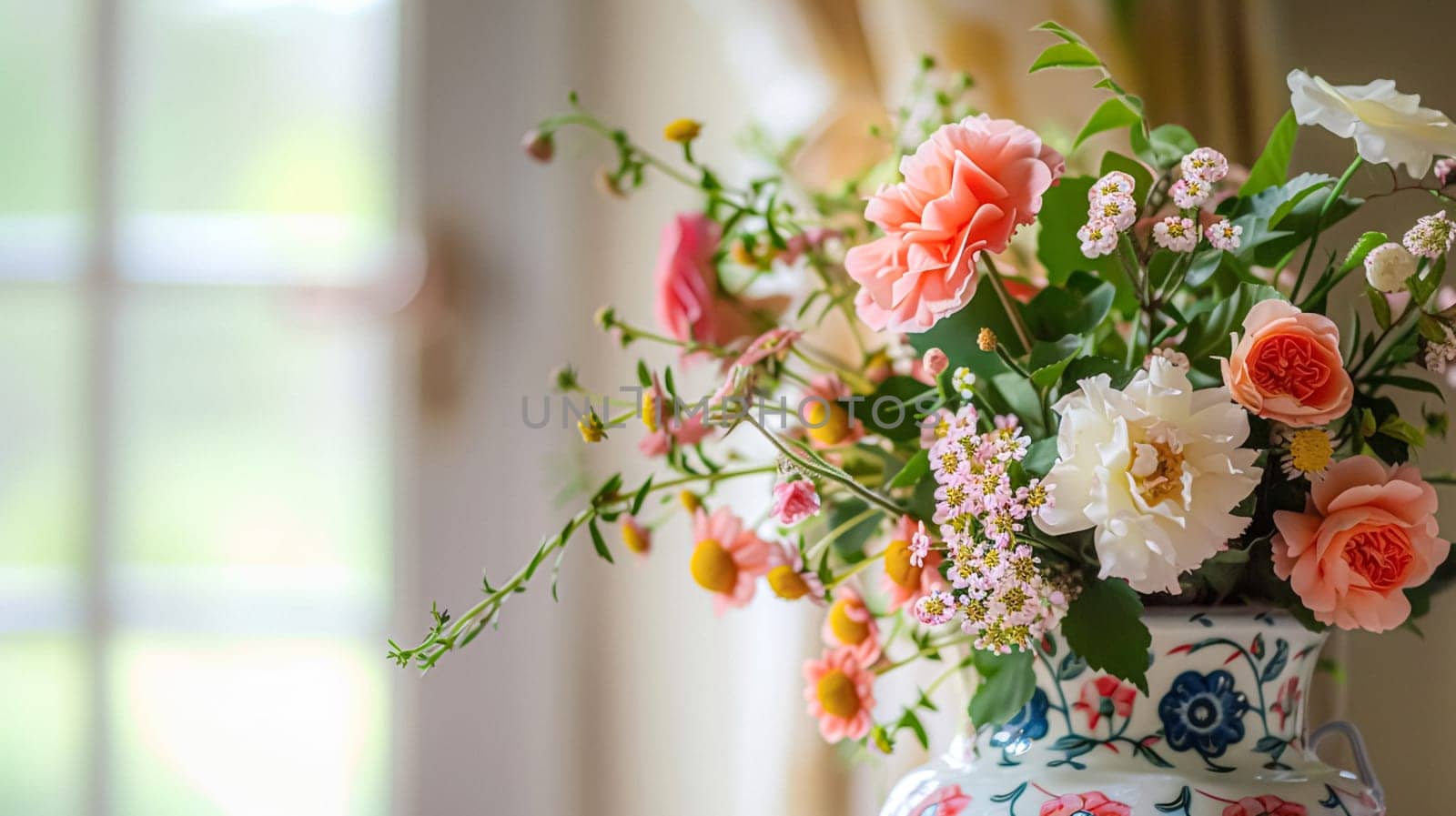 Spring flowers in vintage vase, beautiful floral arrangement, home decor, wedding and florist design