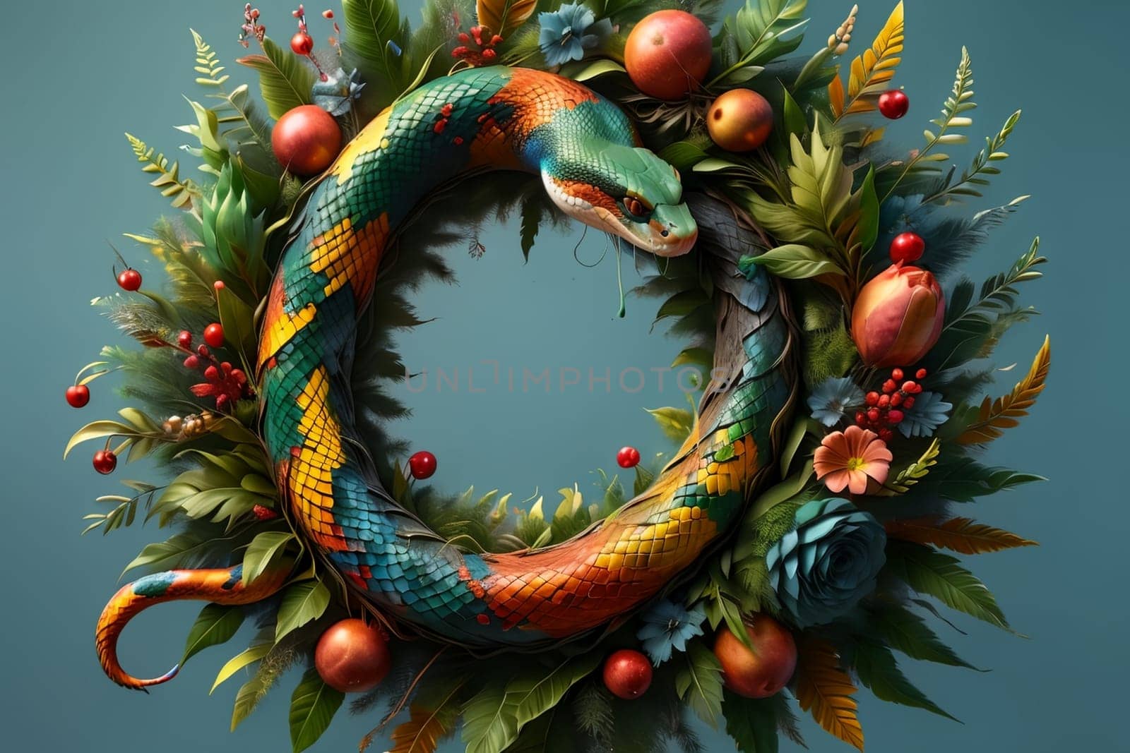 Christmas tree wreath with green snake by Rawlik