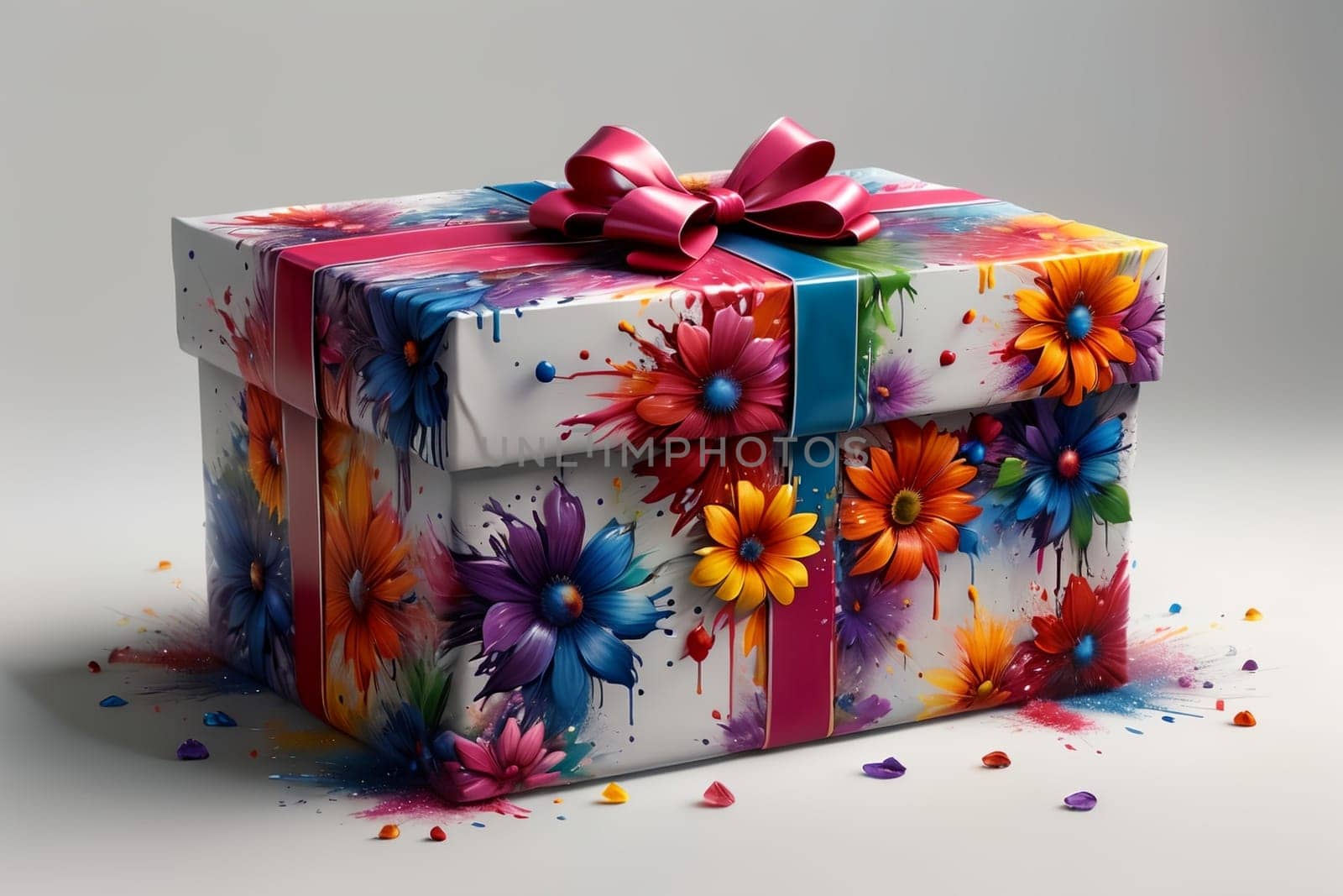 gift box with ribbon decorated with flowers by Rawlik