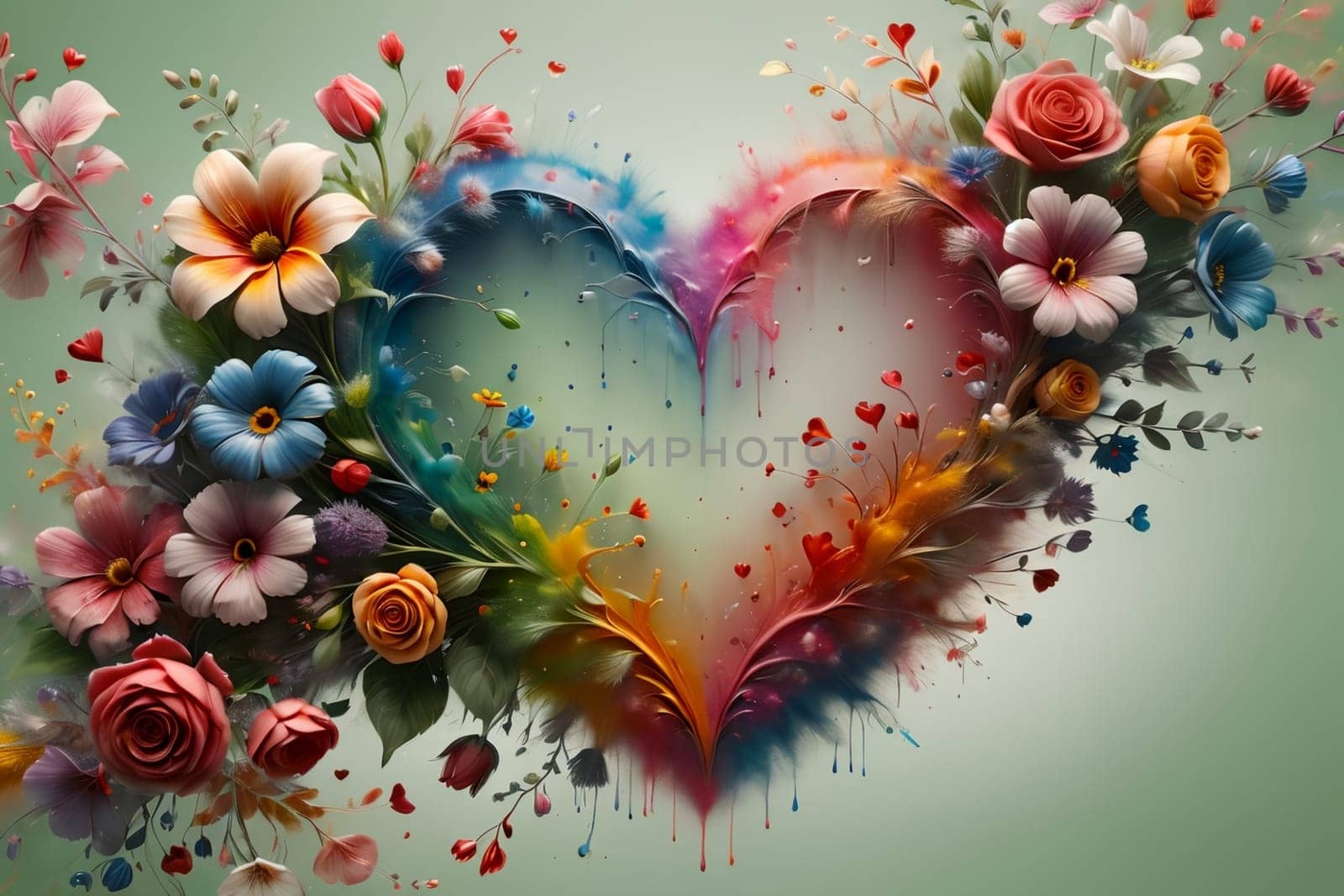 big Valentine card with colorful flowers .
