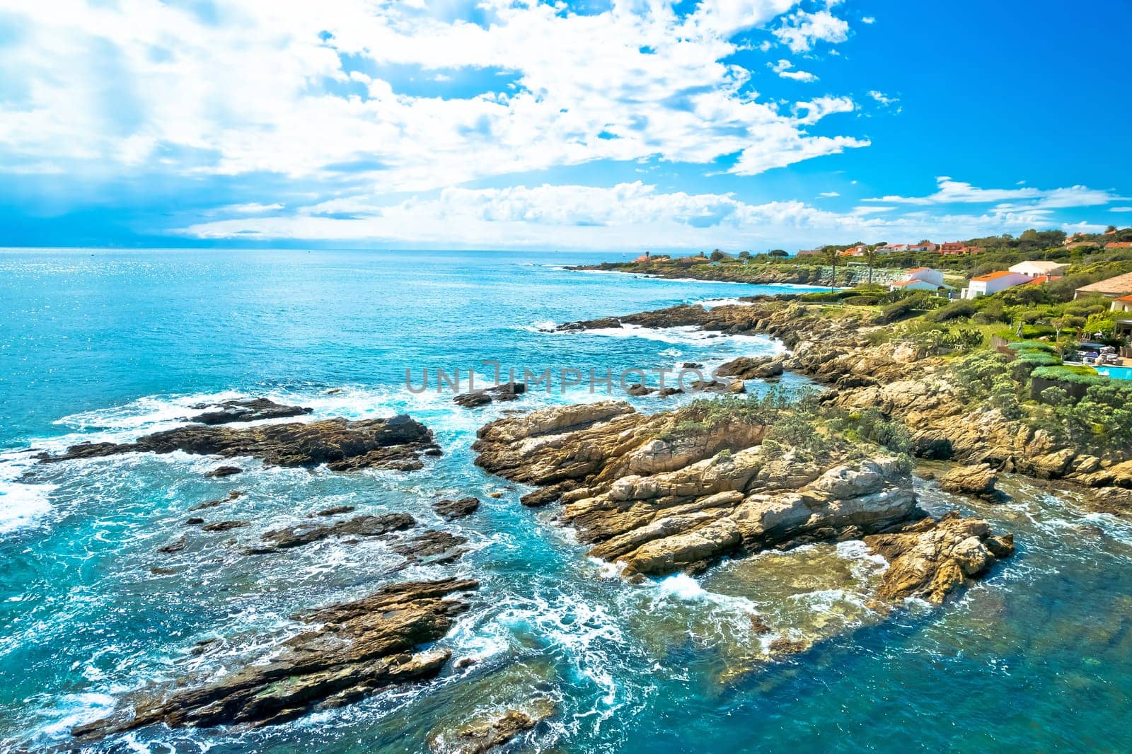 Scenic coastline of French riviera near Sainte Maxime aerial view, southern France