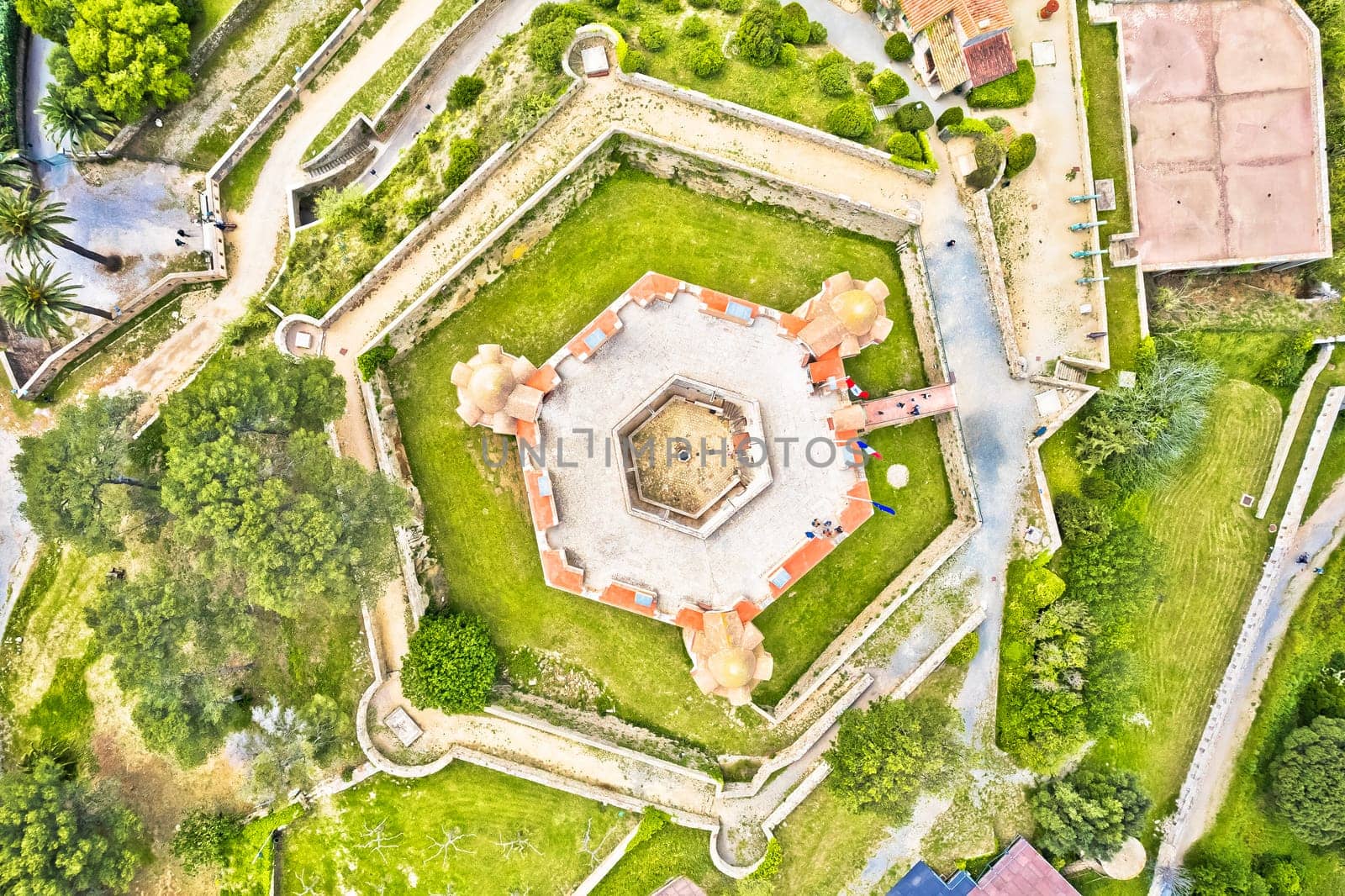 Saint Tropez fortress aerial view, famous tourist destination on Cote d Azur, Alpes-Maritimes department in southern France