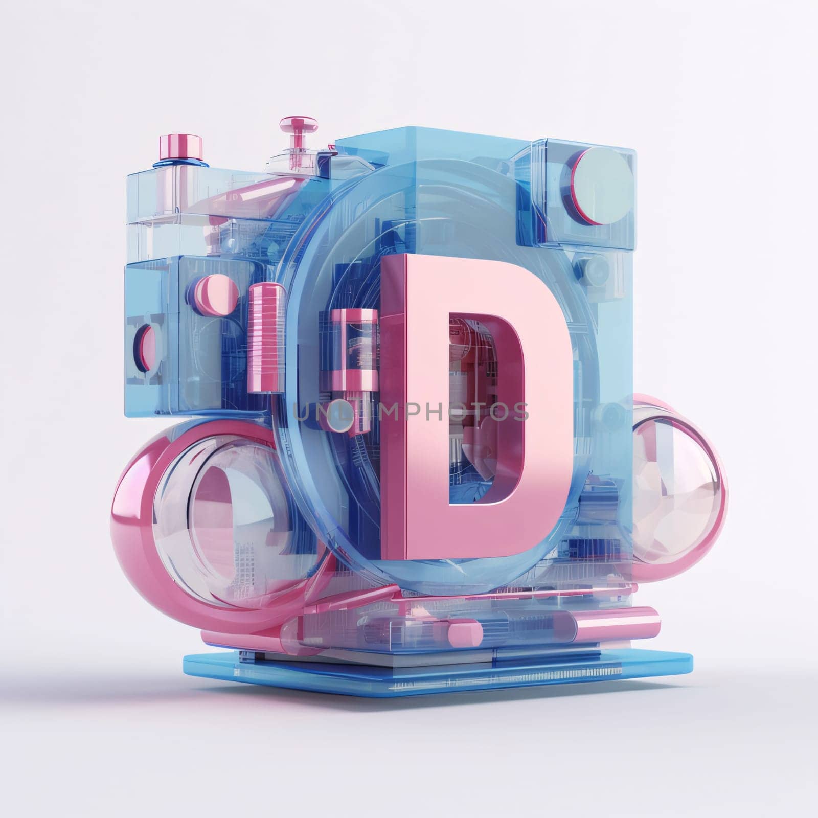 Graphic alphabet letters: Futuristic 3D rendering of the letter D in the form of a water cooler