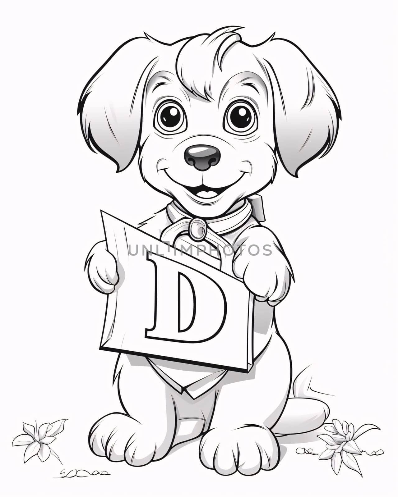 Illustration of a Cute Puppy Holding a Letter D. by ThemesS