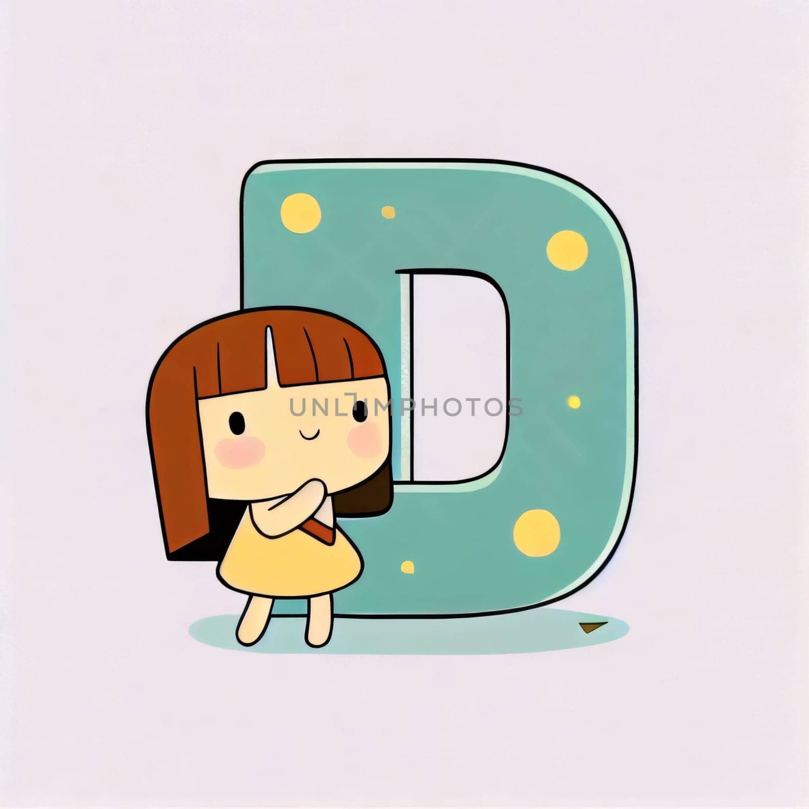 Graphic alphabet letters: Illustration of a Cute Little Girl Posing with a Letter D