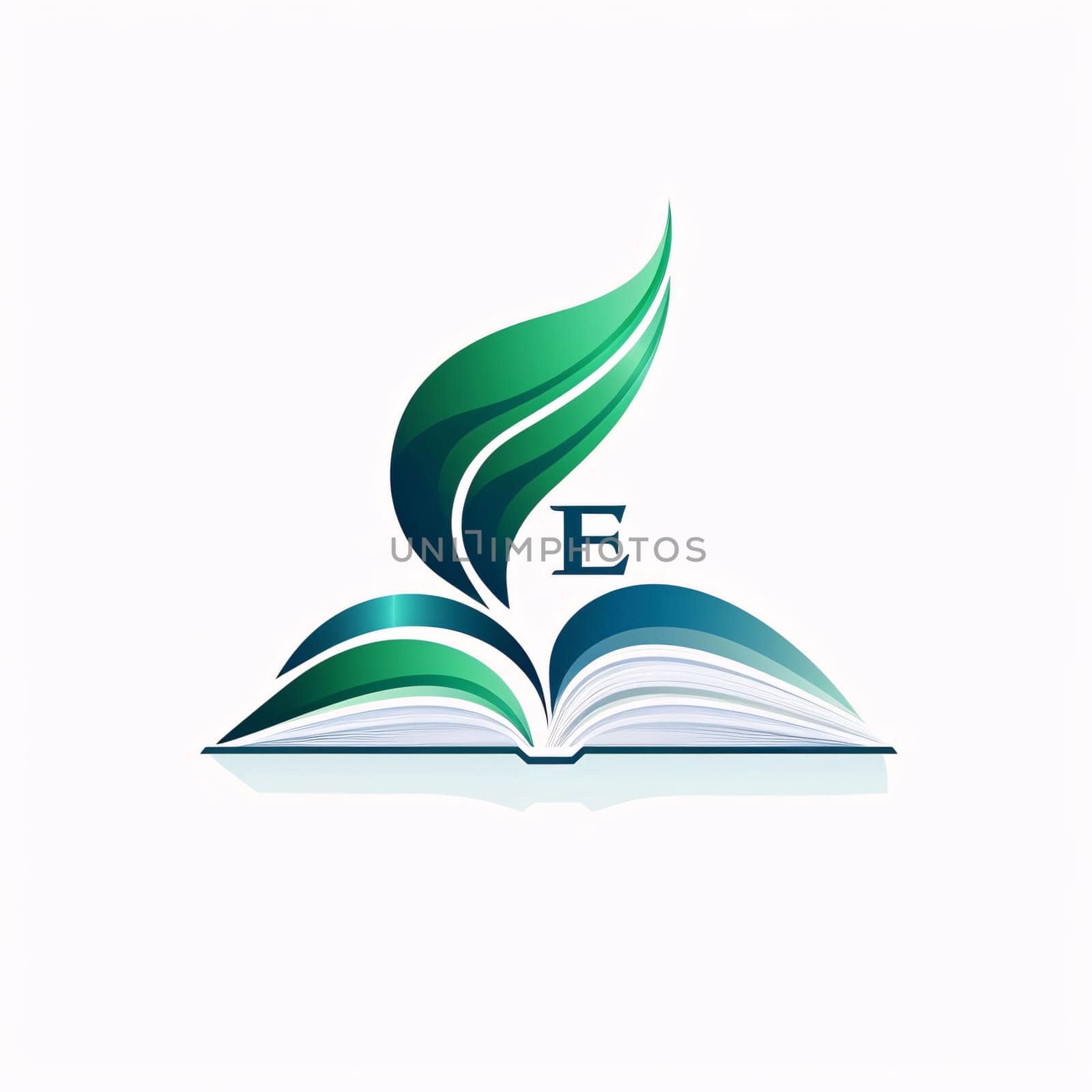 Graphic alphabet letters: Book logo design template. Vector illustration. Book icon with green leaves.