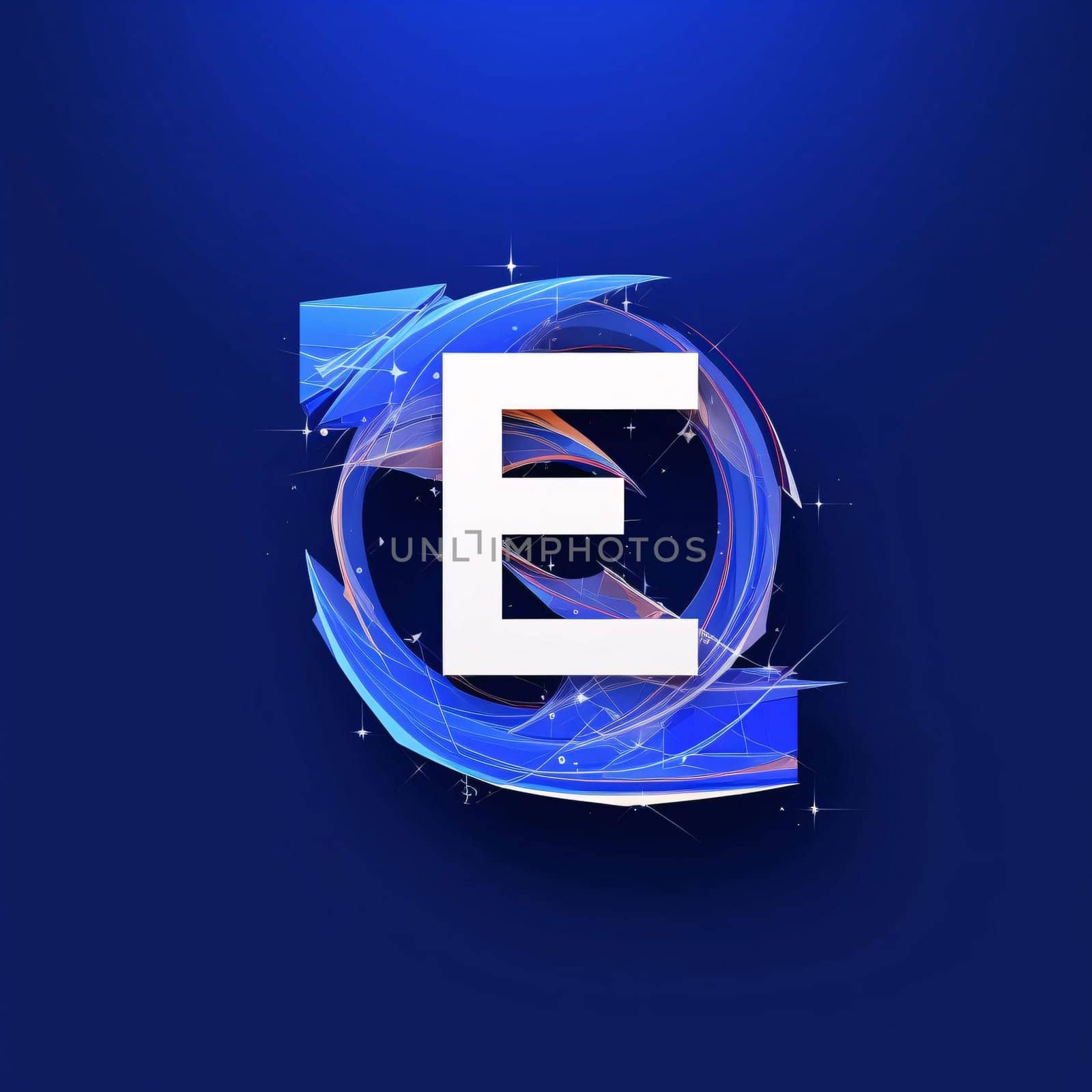 Graphic alphabet letters: Abstract letter E on blue background. Vector illustration. Eps 10.