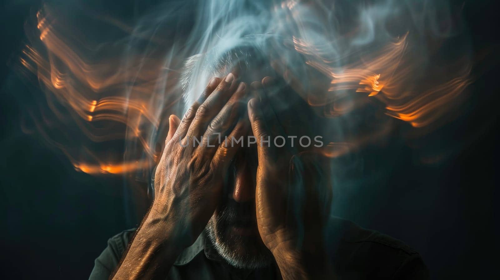 Long exposure blurry shot of a man in anxiety, Abstract young person corroding by depression or anxiety.