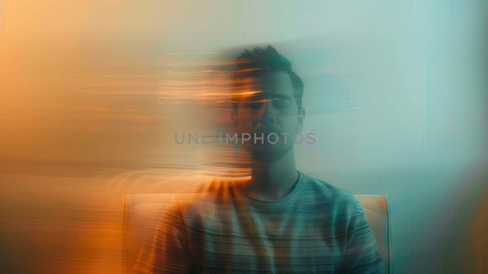 Long exposure blurry shot of a man in anxiety, Abstract young person corroding by depression or anxiety.