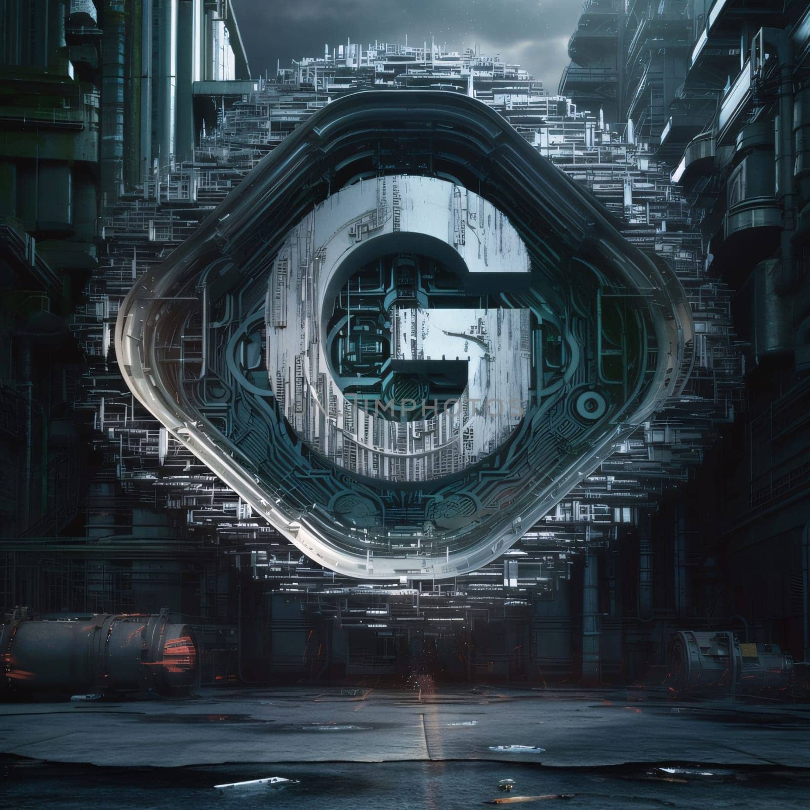 Graphic alphabet letters: 3d rendering of letter G in futuristic style. Technology background.