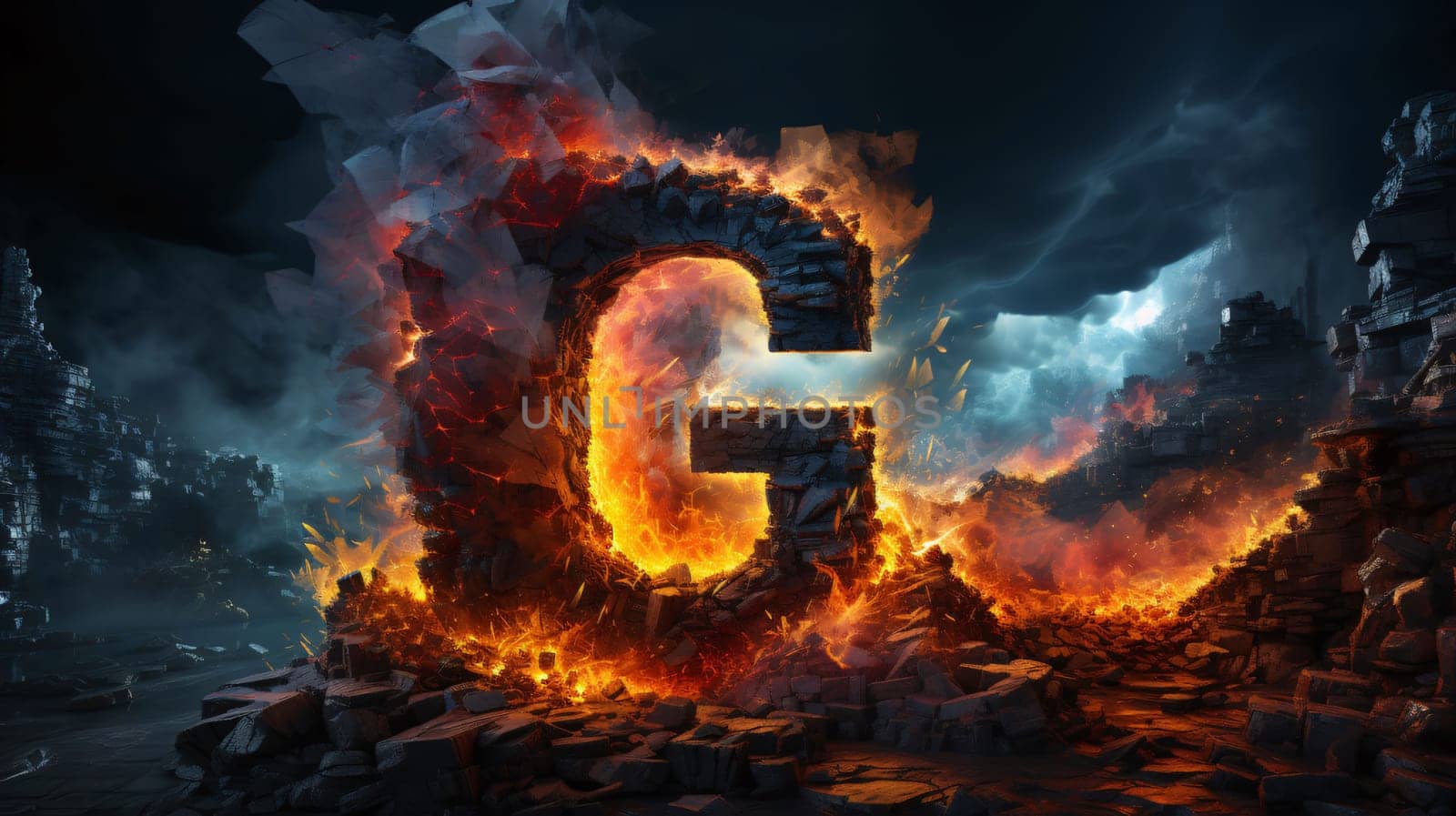 3d illustration of the letter G in the form of fire. by ThemesS