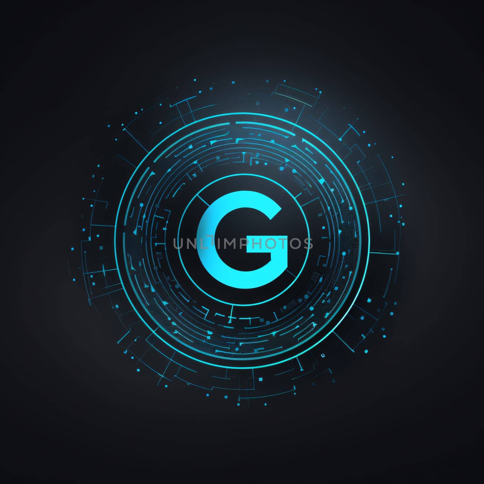 Graphic alphabet letters: Vector illustration of the letter G in the circle. Technology background.