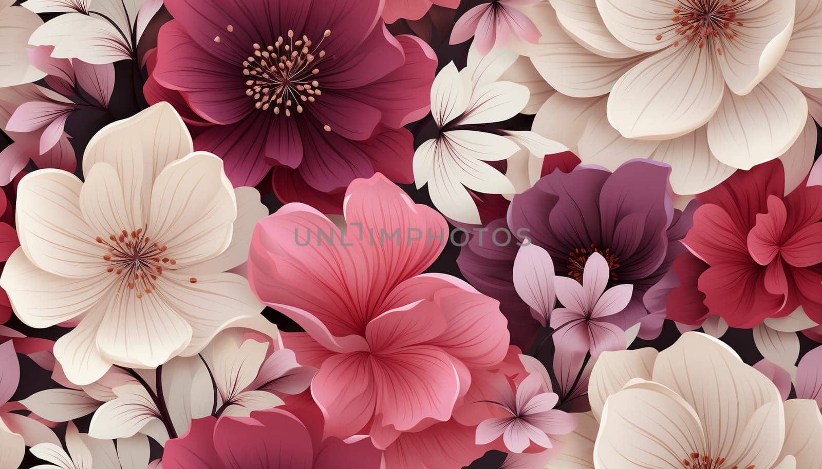 Seamless pattern tile background flowers and floral leaves plants. High quality photo