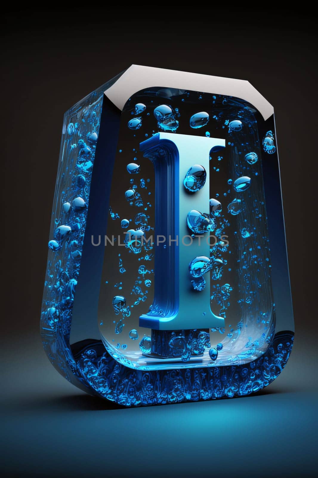 Graphic alphabet letters: letter i in ice cube, 3d render, computer generated images