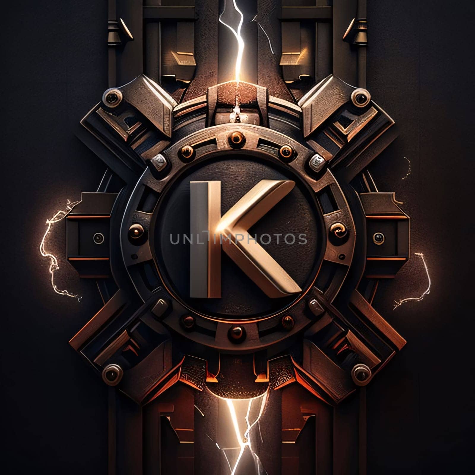 Graphic alphabet letters: Letter K on a dark background. 3d rendering, 3d illustration.