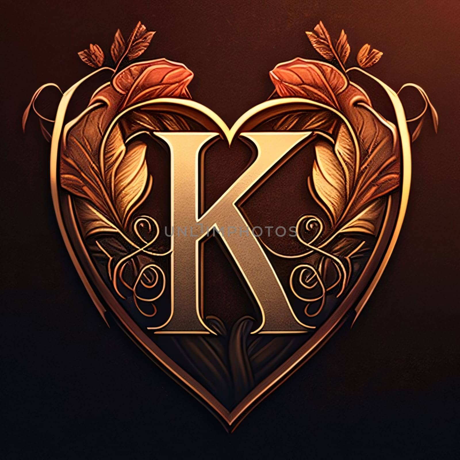 Luxury letter K in the shape of a heart with leaves. by ThemesS