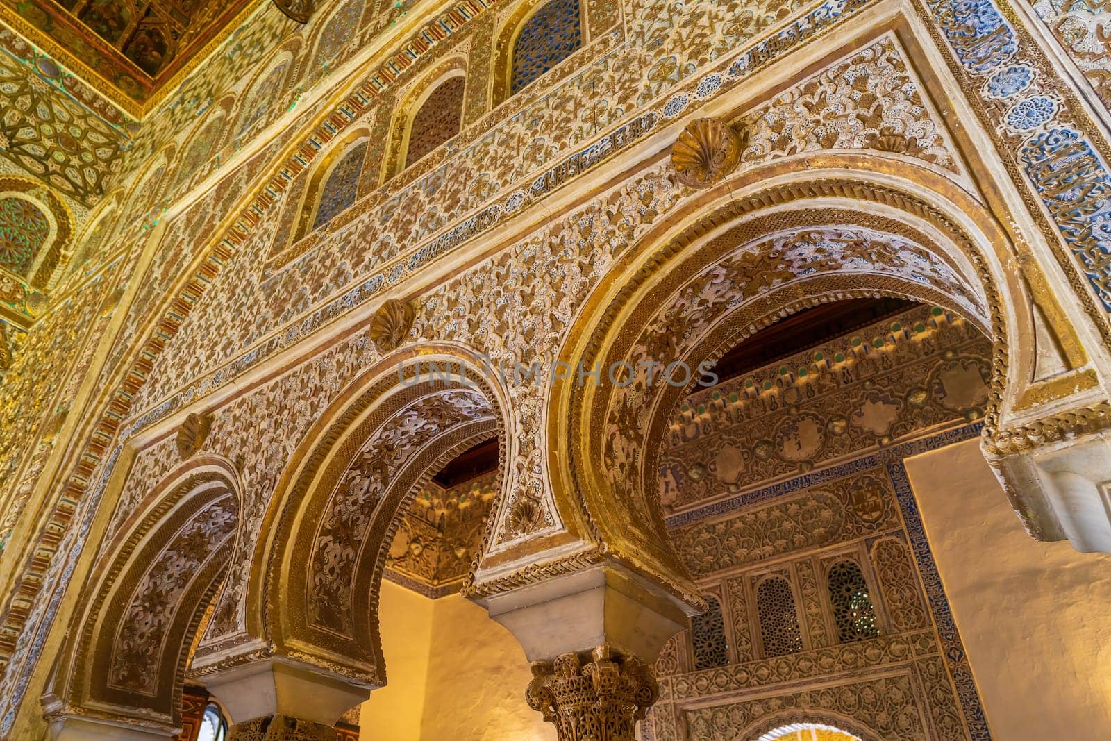 Interior details of Real Alcazar de Sevilla in Spain