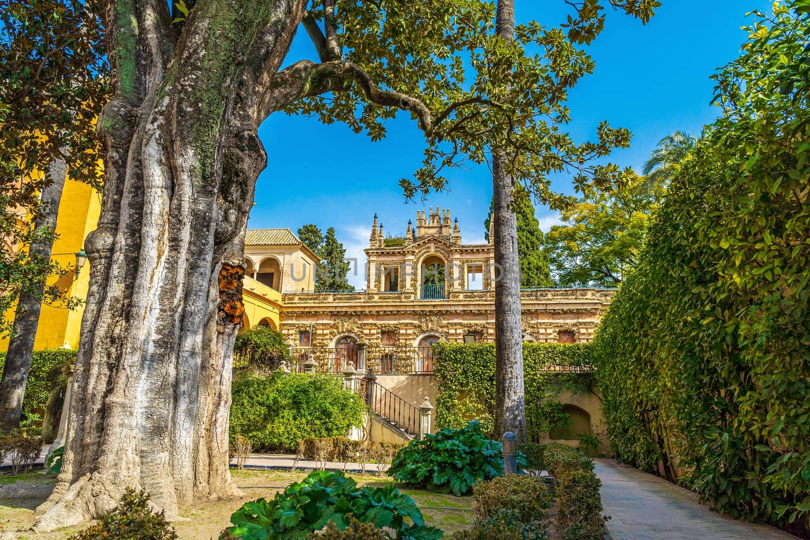 Exterior and garden of Real Alcazar Destination in  Sevilla, Spain