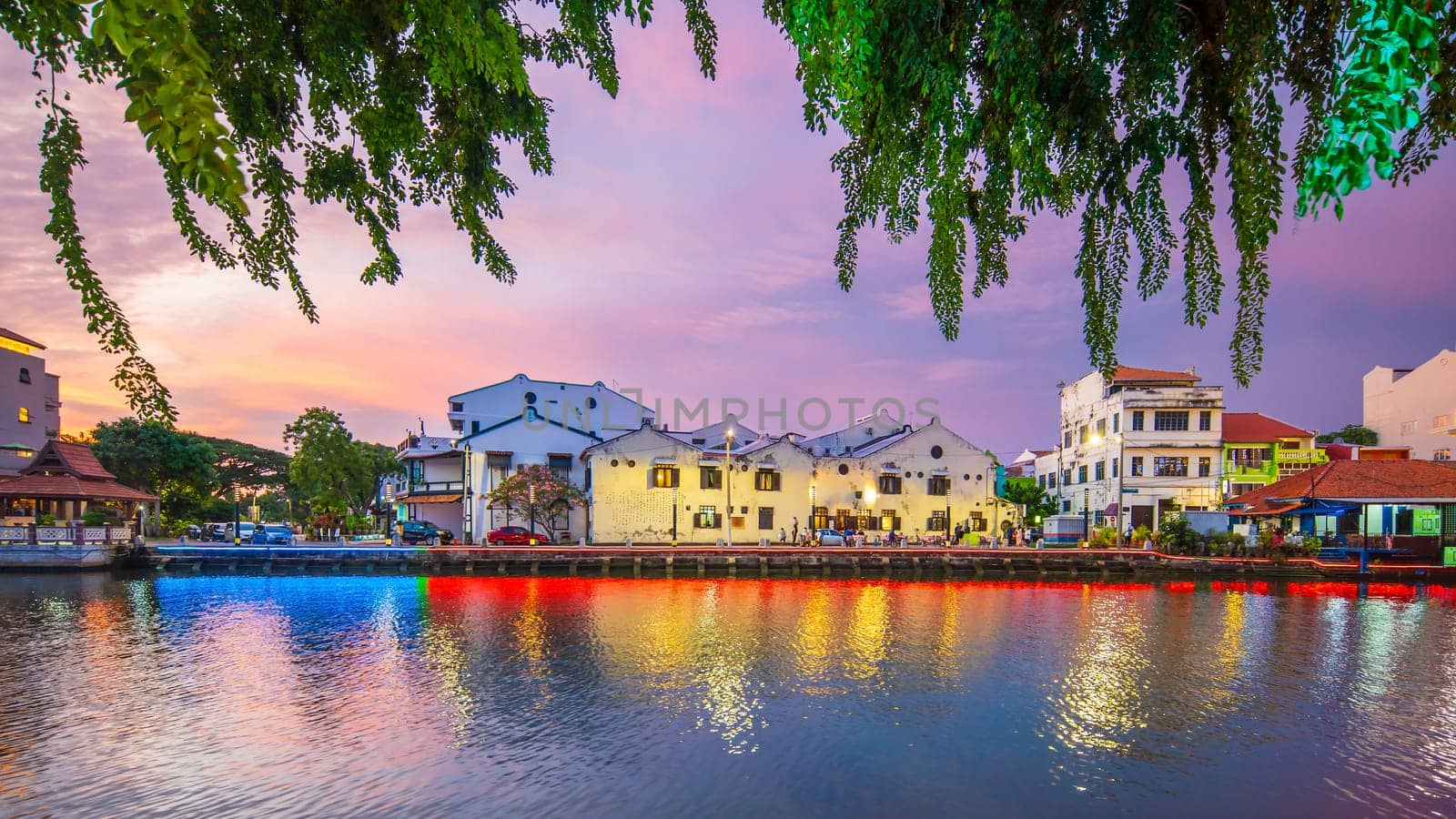 The old town of Malacca, Melaca and the Malacca river. UNESCO World Heritage Site in Malaysia at twilight