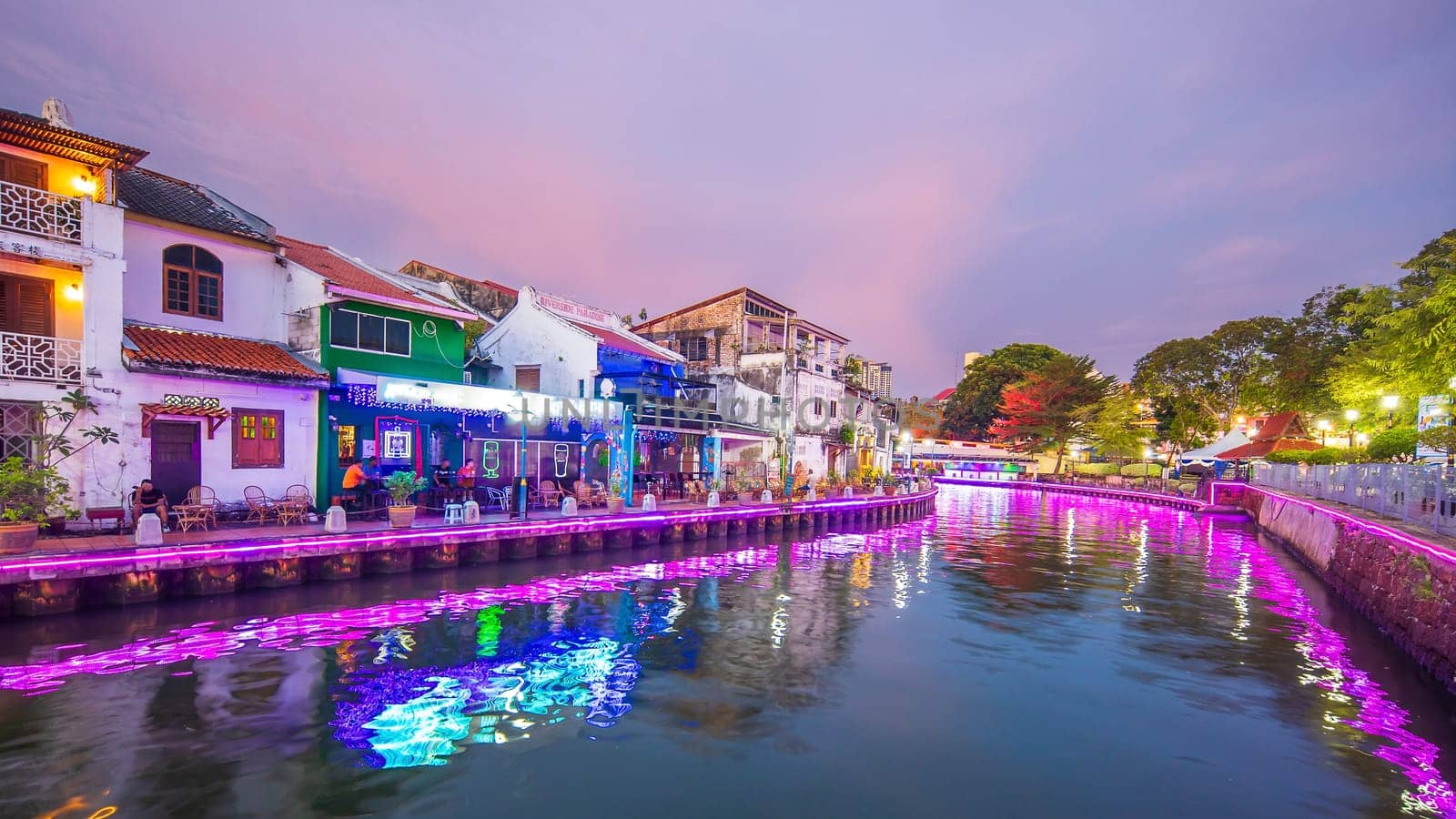 The old town of Malacca, Melaca and the Malacca river. UNESCO World Heritage Site in Malaysia at twilight