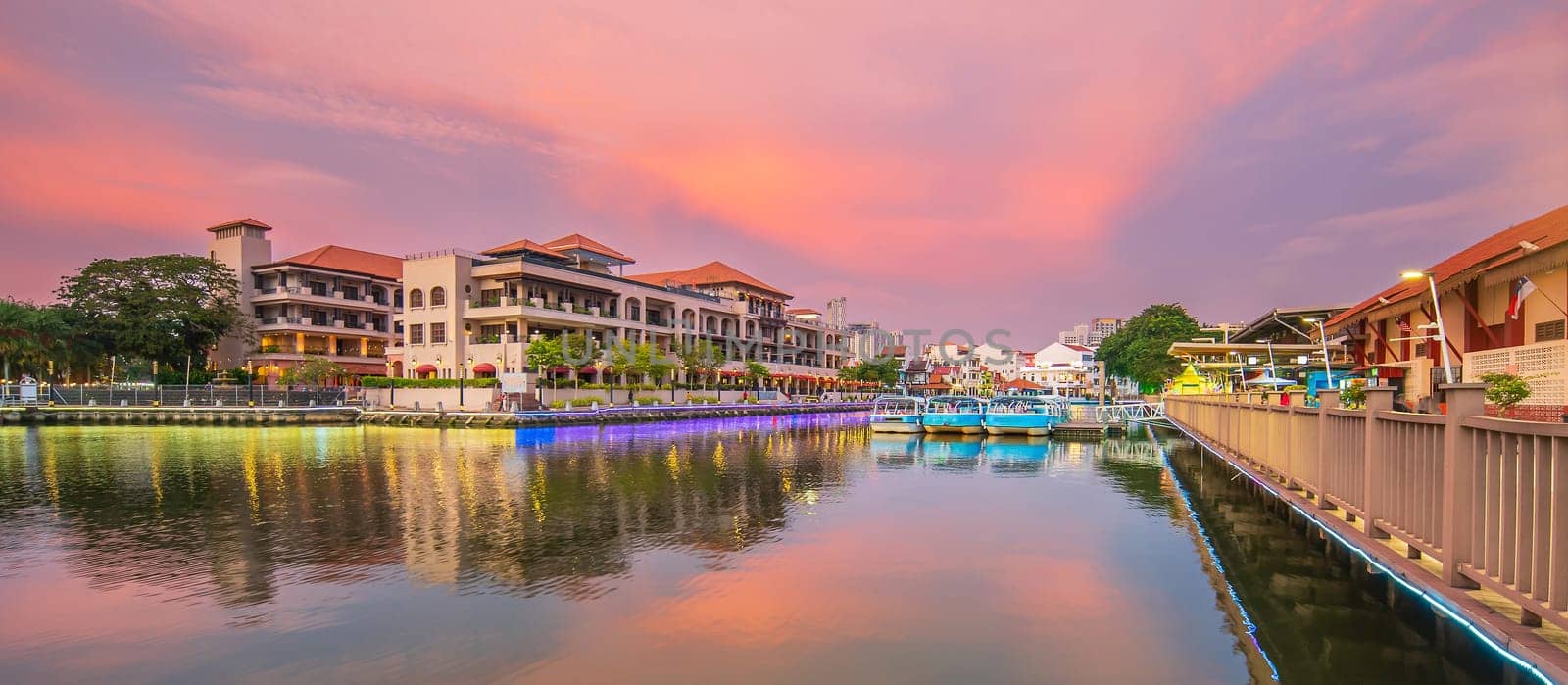 The old town of Malacca, Melaca and the Malacca river. UNESCO World Heritage Site in Malaysia at twilight
