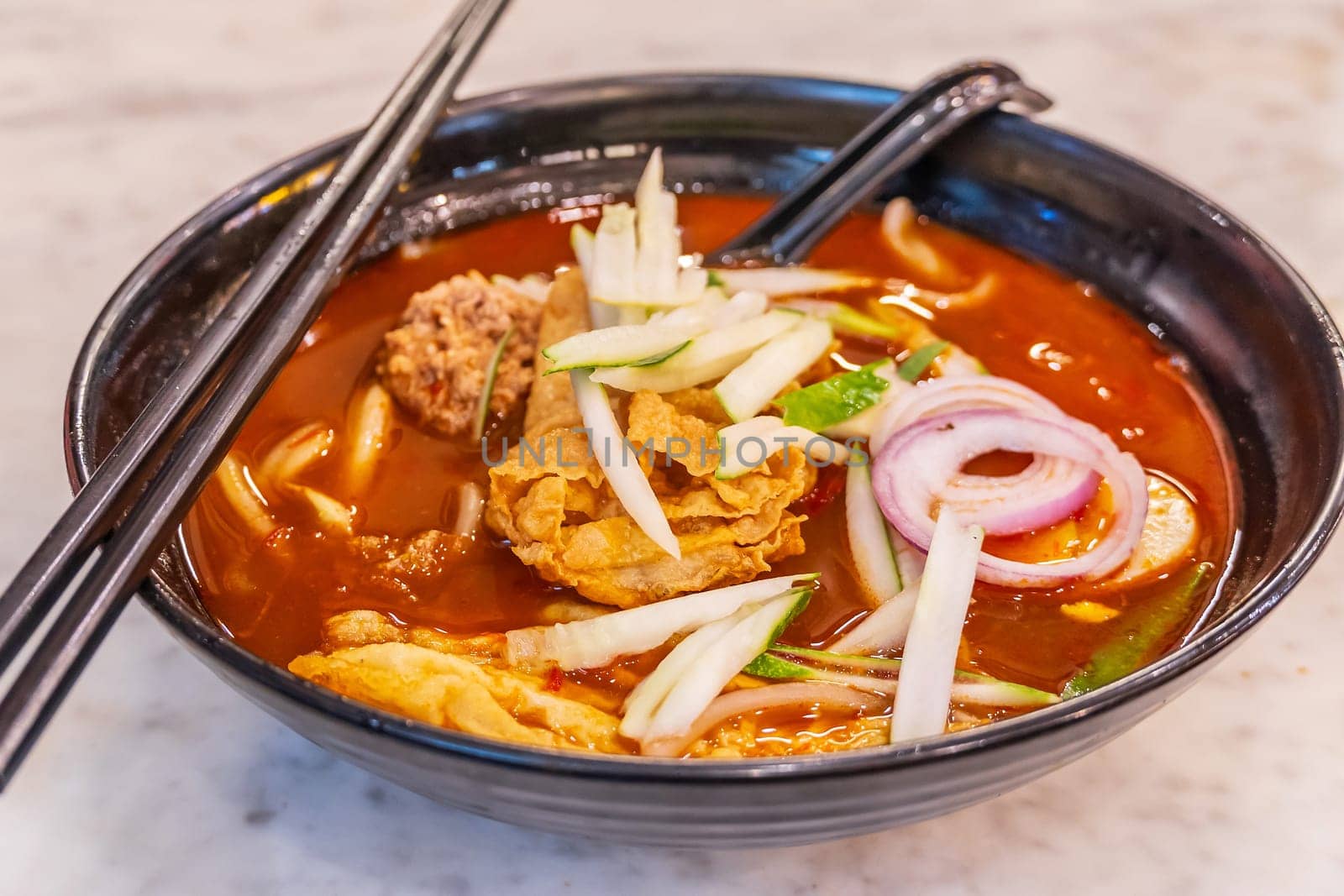 Curry Laksa, traditional spicy noodle soup in Melaca, Malaysia