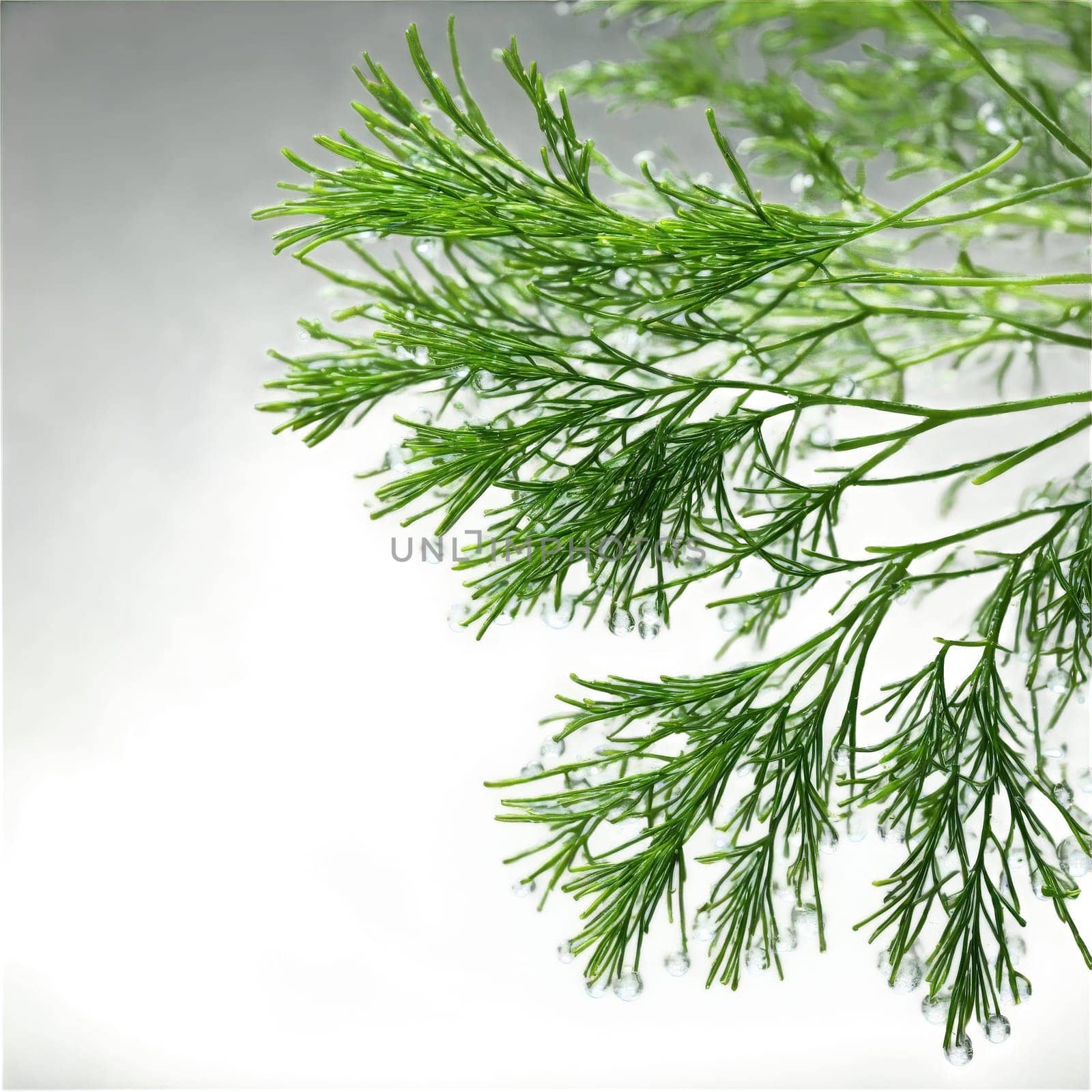 Dill fronds swaying in a mesmerizing dance with tiny water droplets glistening Anethum graveolens Food. Food isolated on transparent background.