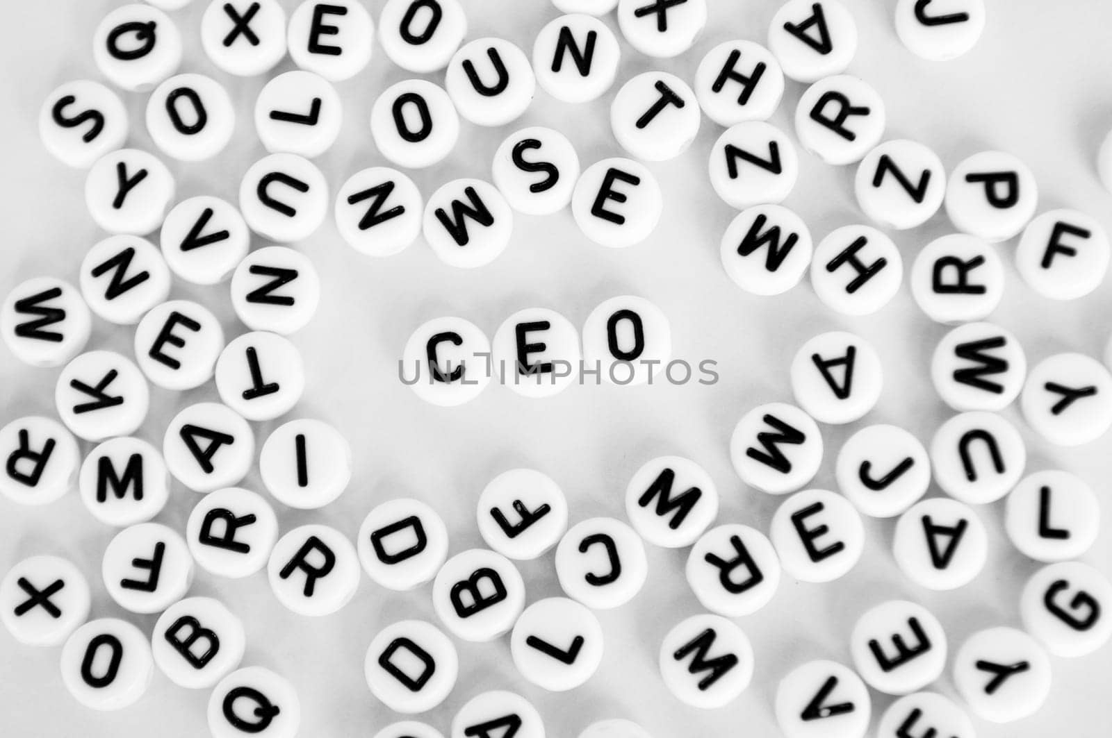 Top view of CEO text. Senior management concept.