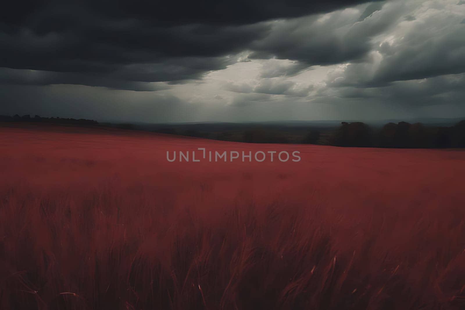 A field of grass under a dark sky. High quality photo