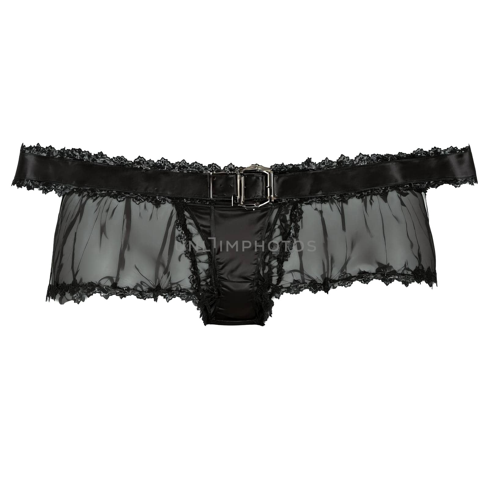 Midnight black garter belt with glossy finish chic and elegant turning with sophistication. Woman lingerie isolated on transparent background.